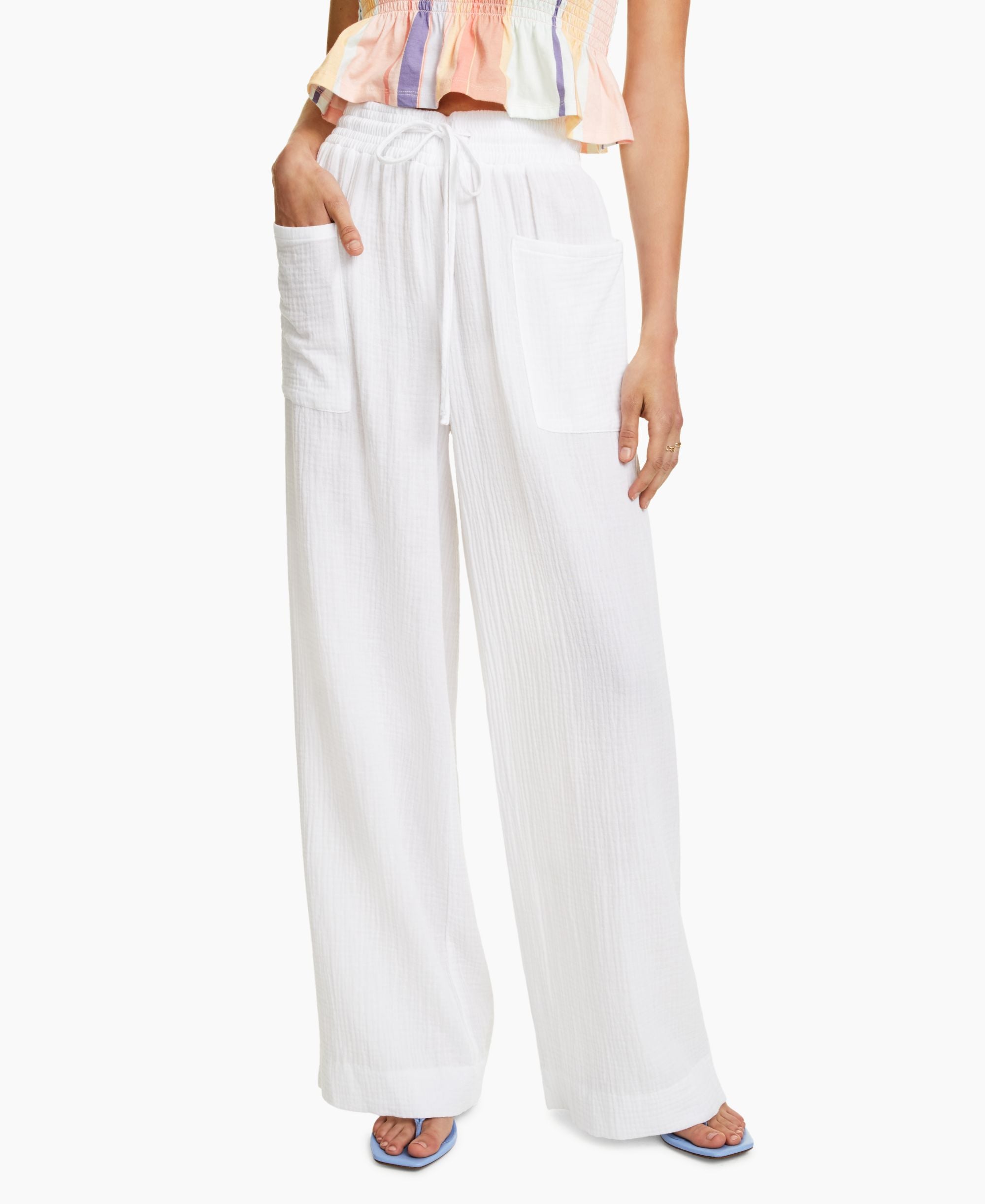 Bar III Petite Cotton Gauze Wide Leg Pants