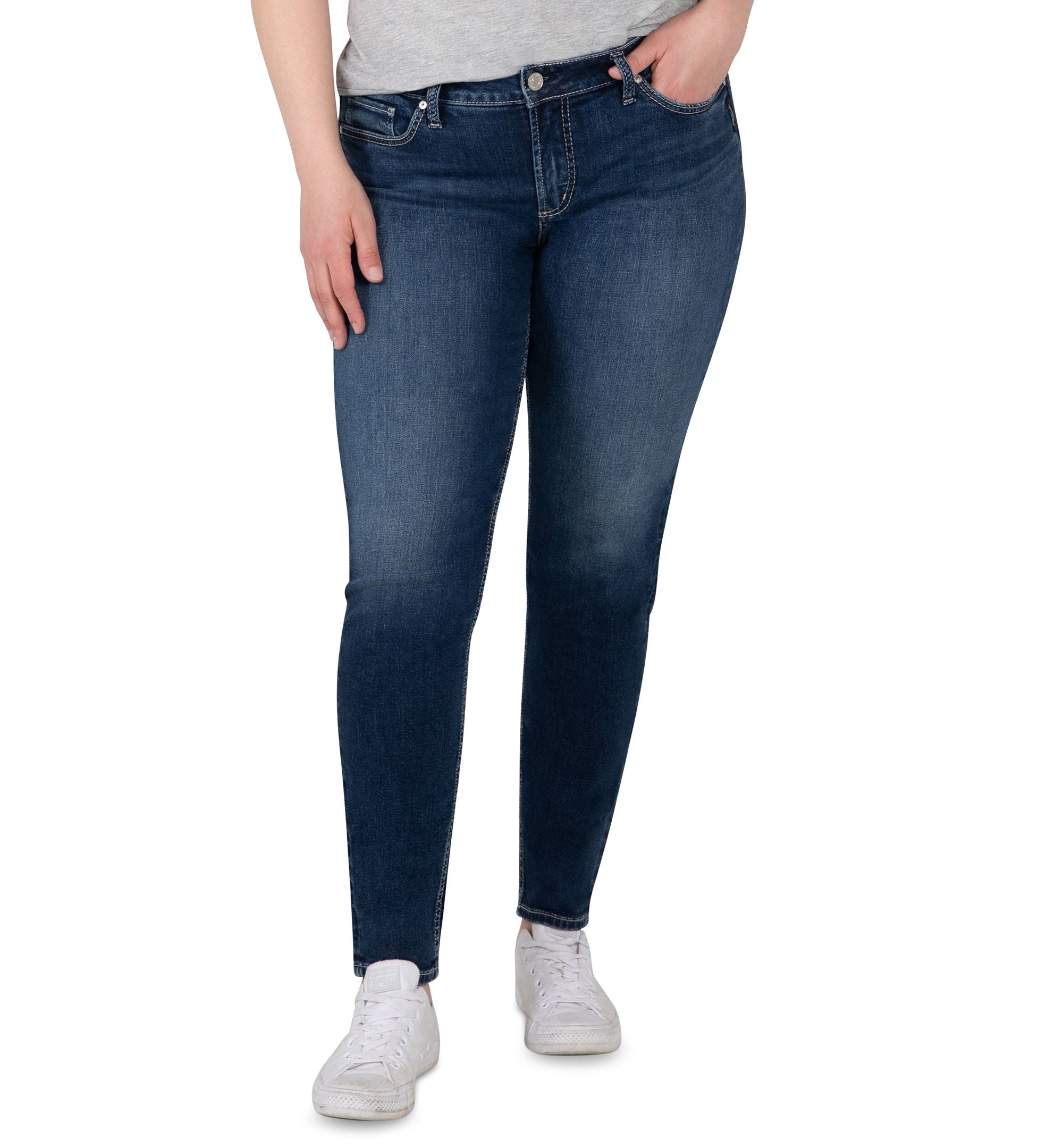 Silver Jeans Co. Plus Size Elyse Mid Rise Skinny Jeans Regular Long Lengths
