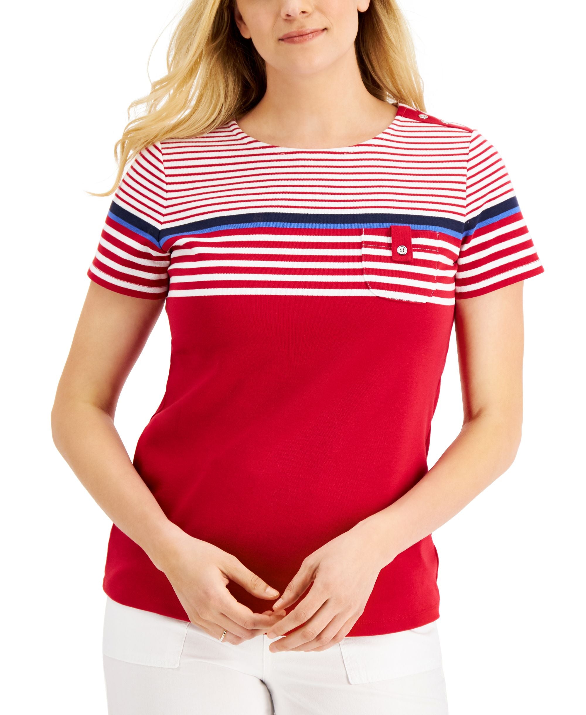 Karen Scott Lady Stripe Colorblocked Top