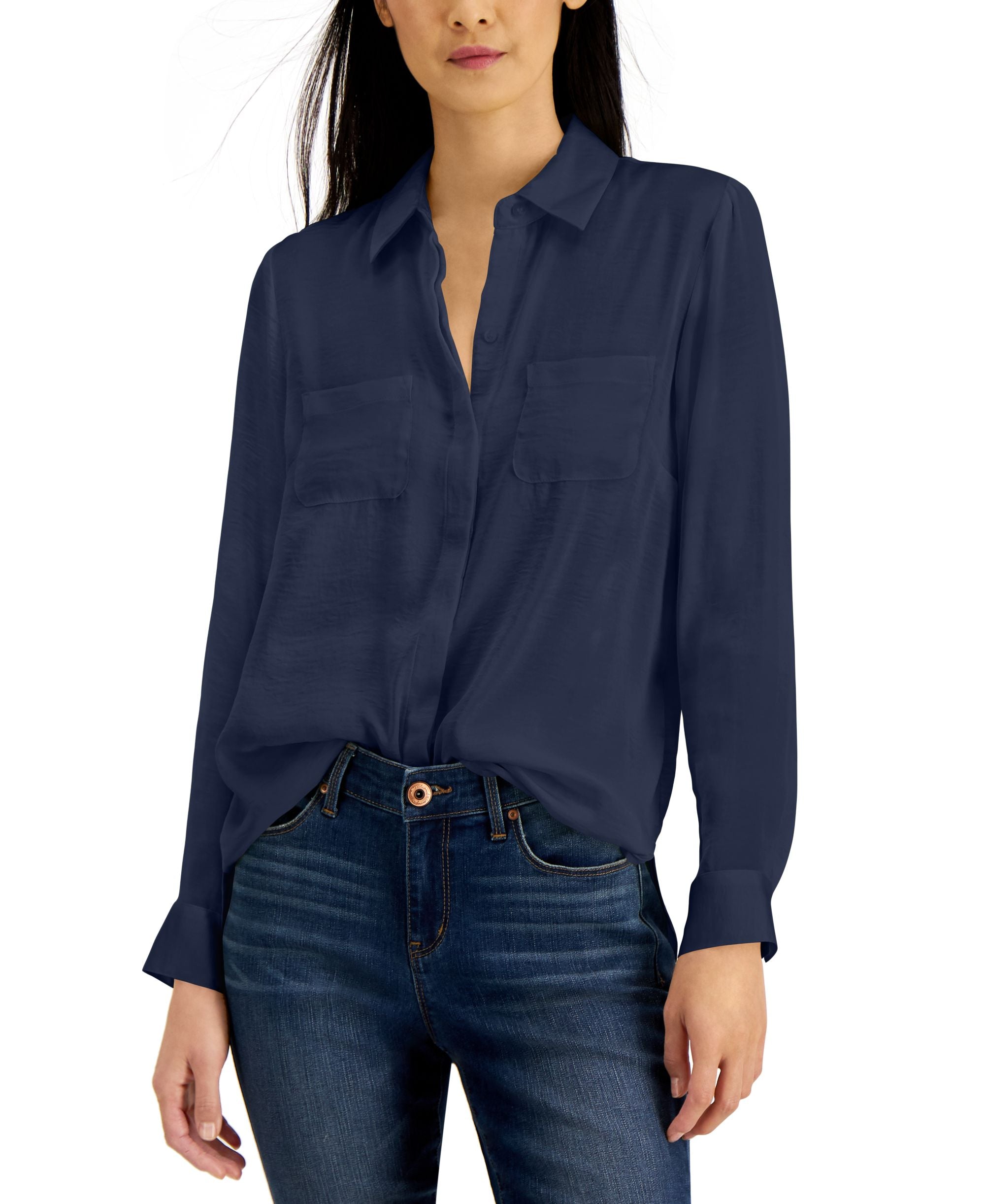 INC International Concepts Womens Satin Utility Shirt