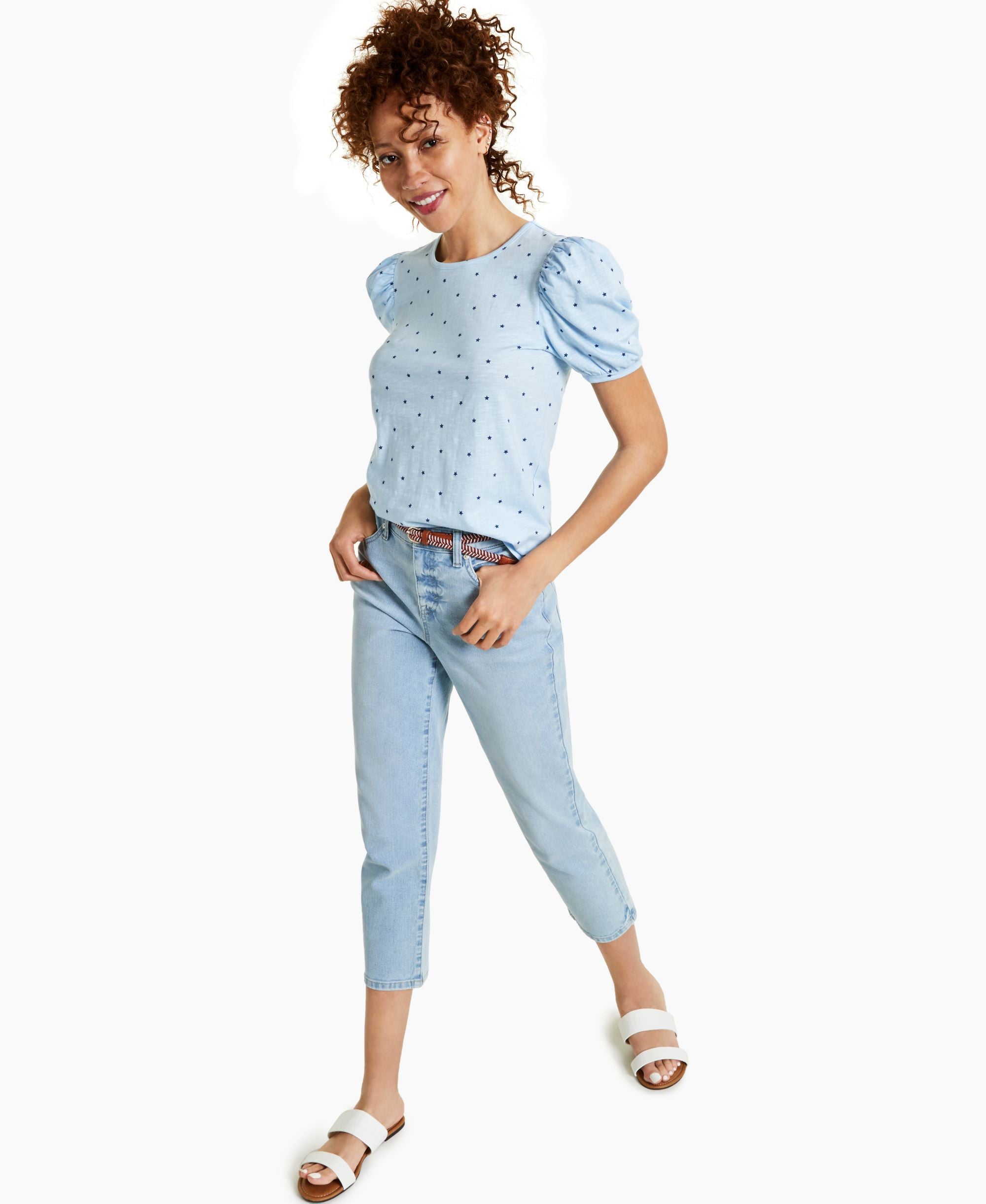 Style & Co Cotton Printed Puff Sleeve Top