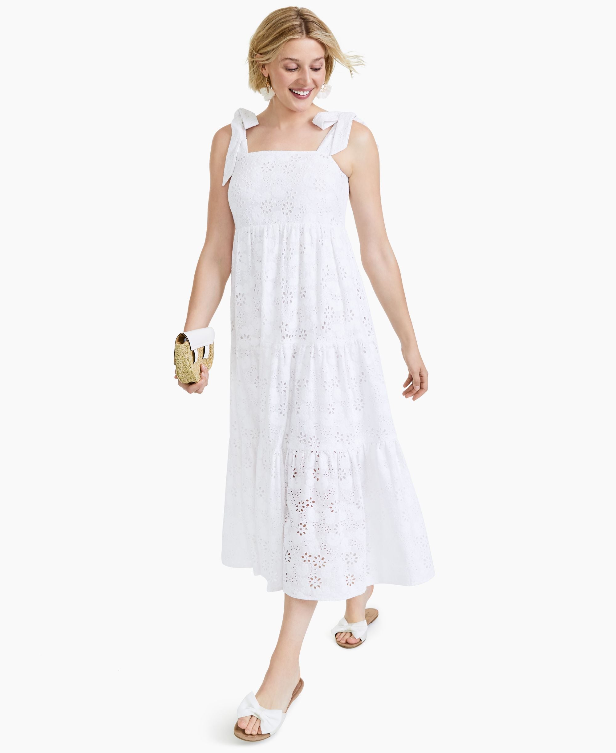 Charter Club Petite Cotton Eyelet Midi Dress