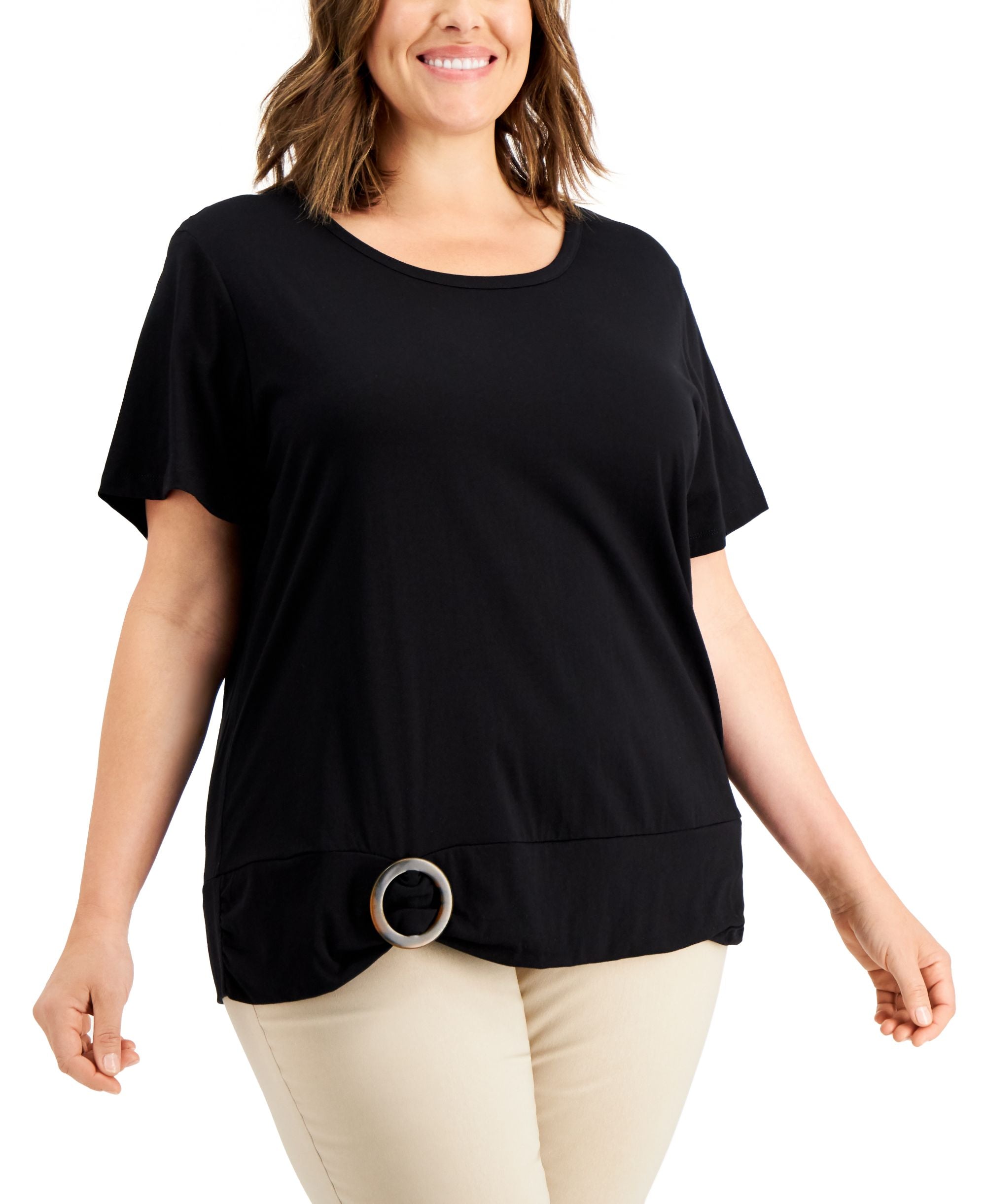 Karen Scott Plus Size Ring Embellished Top