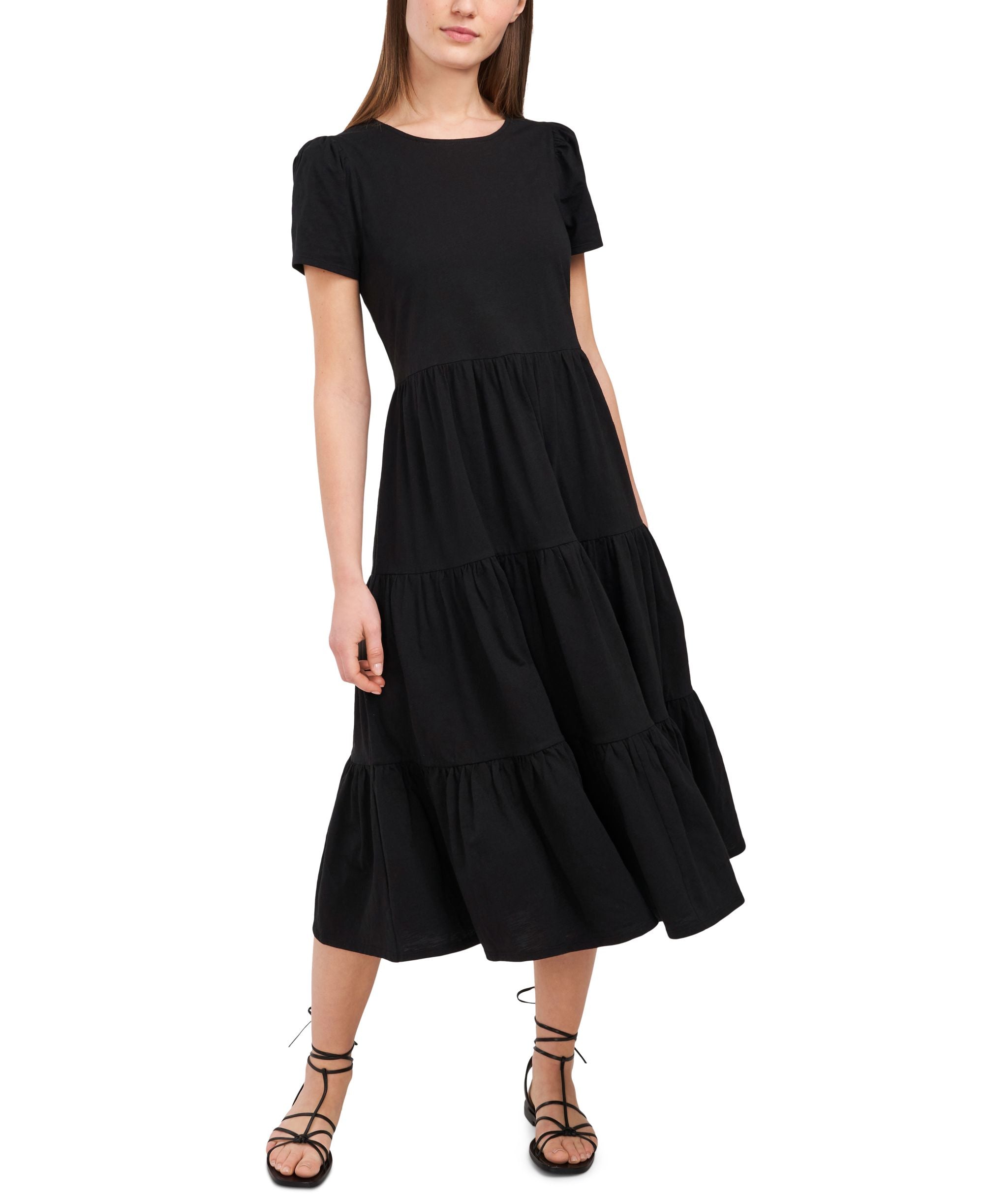 Lacey Tiered Puff-Sleeve Dress