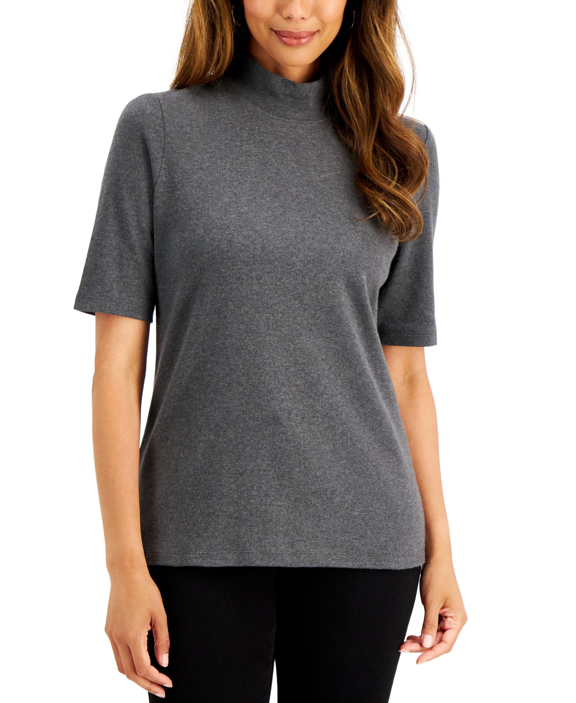 Karen Scott Cotton Mock Neck Top