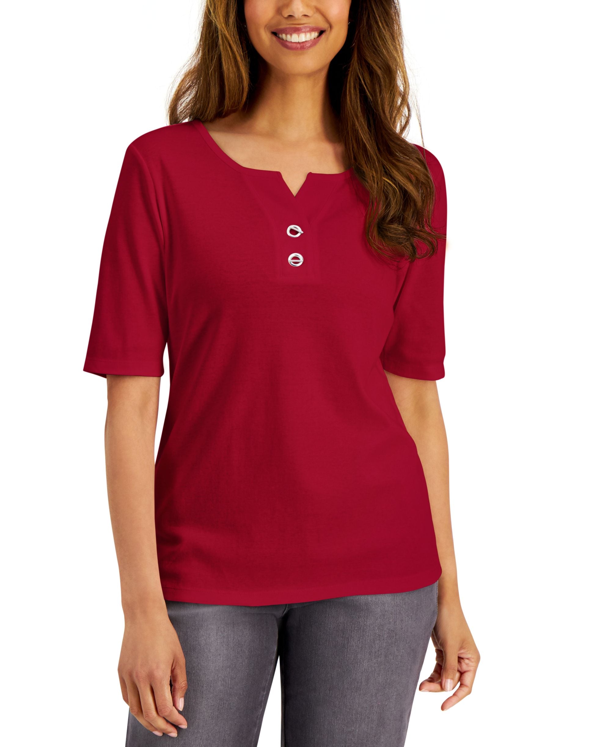 Karen Scott Cotton Toggle Button Top