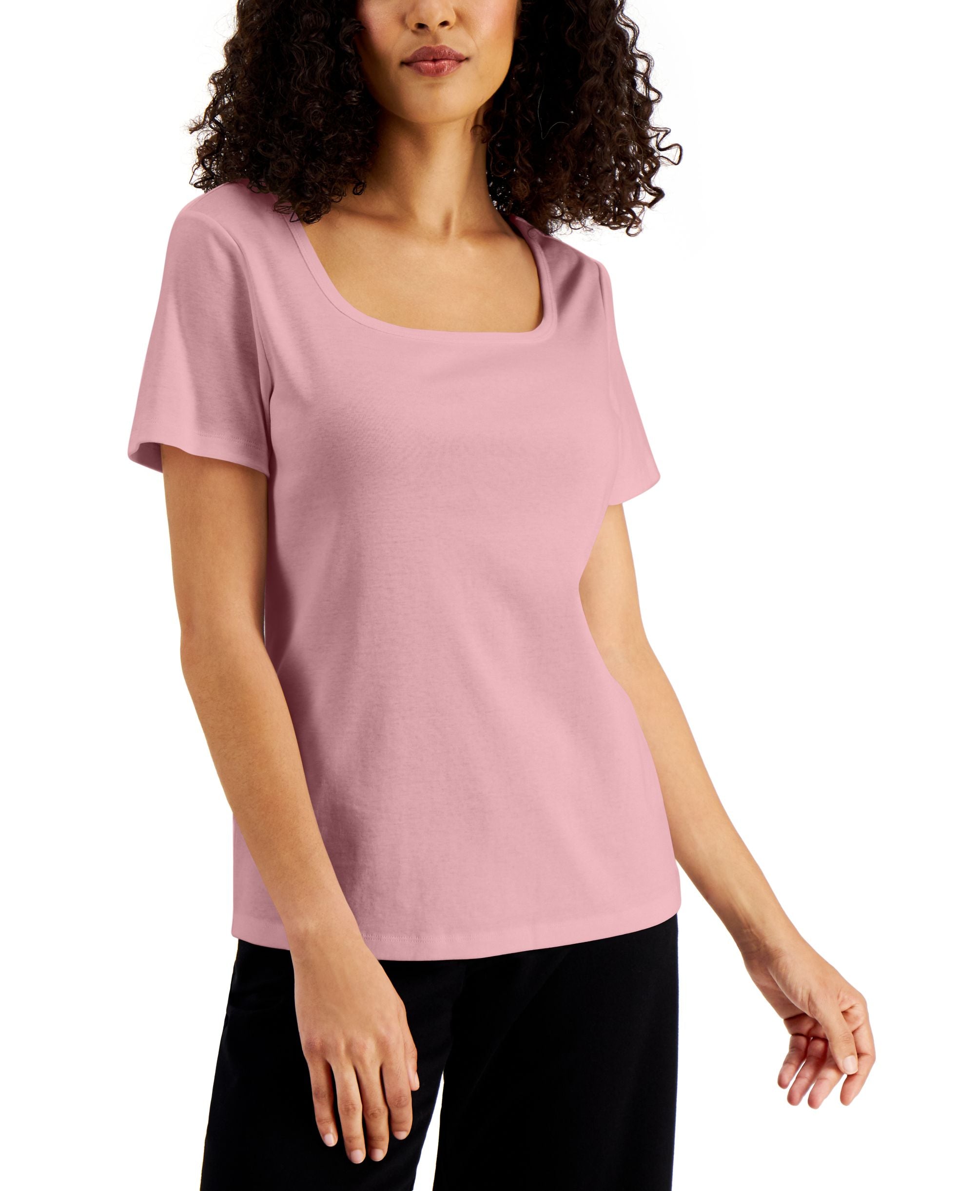 Karen Scott Petite Square Neck Cotton Top