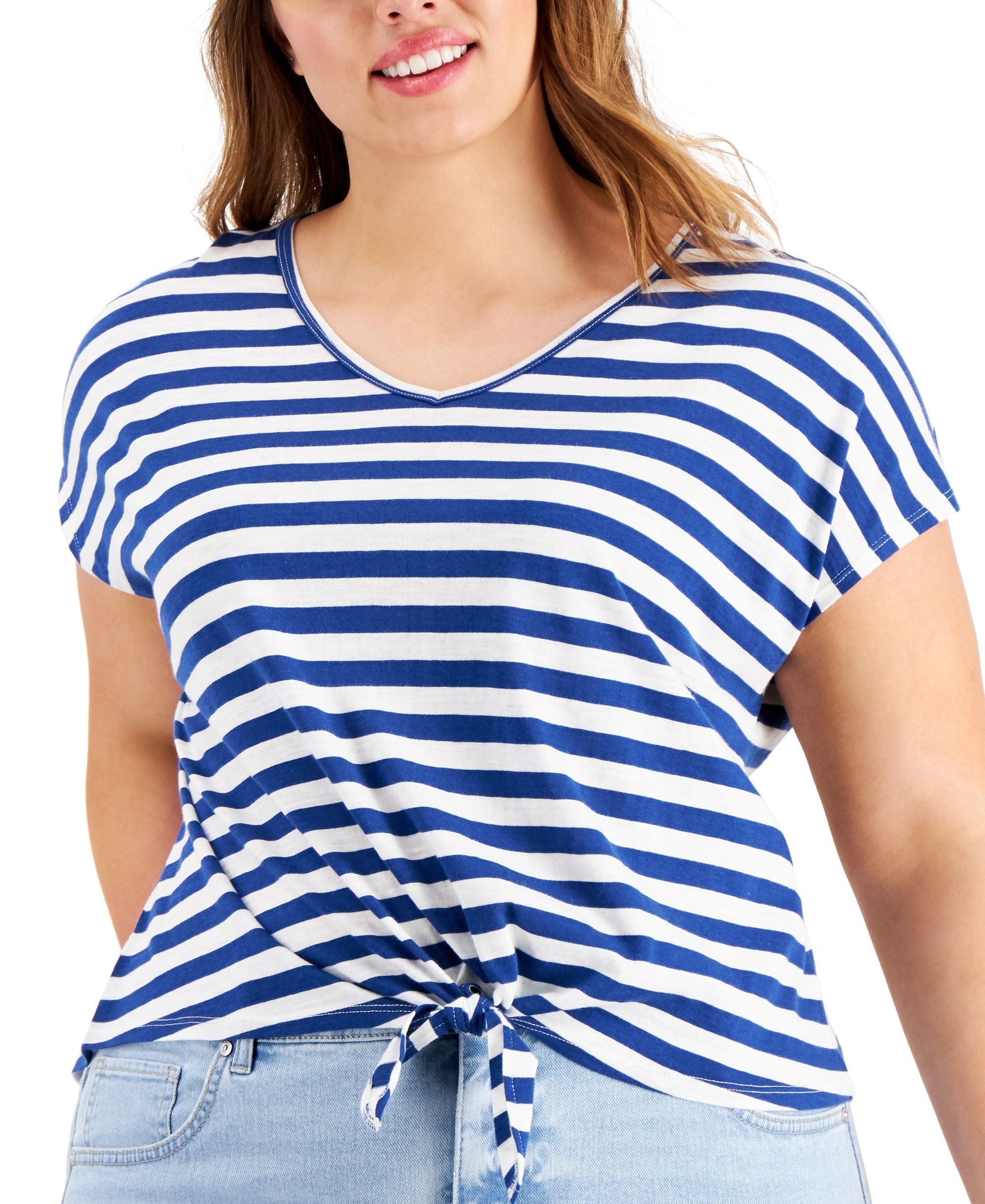 Style & Co Plus Size Printed Tie Front Top