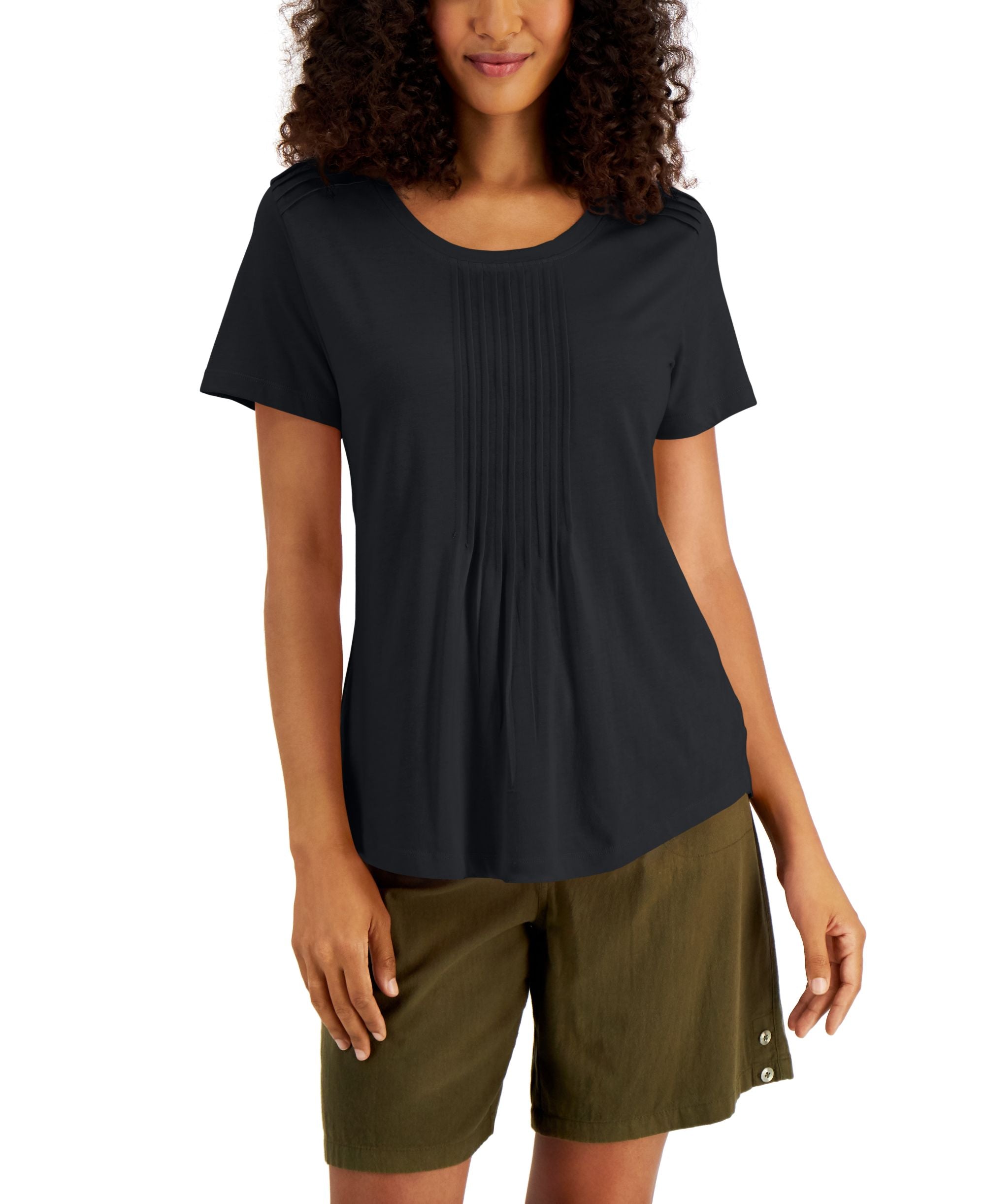 Karen Scott Pin Tucked Scoop Neck Top