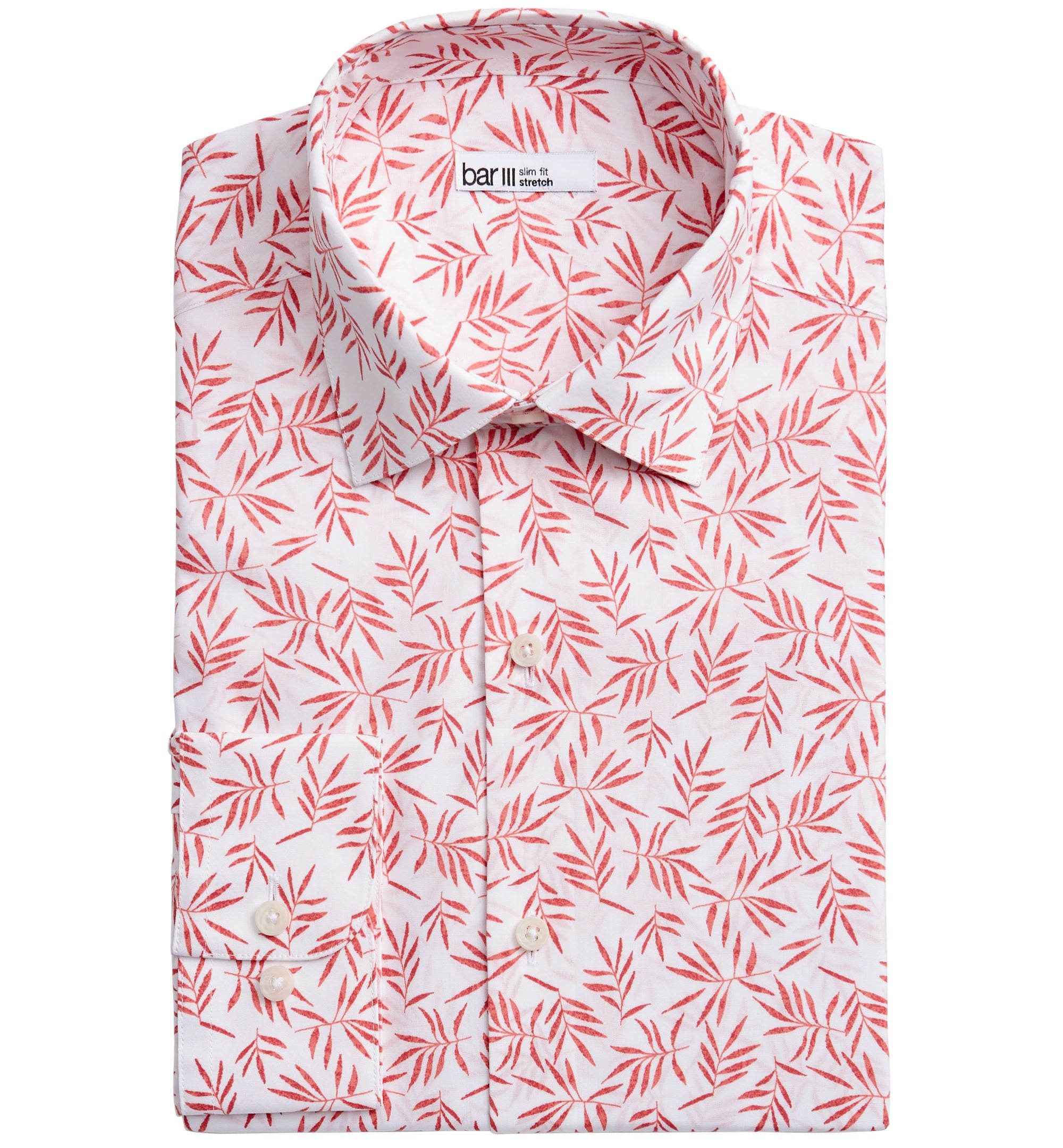 Bar III Mens Slim Fit Tossed Leaf Print Dress Shirt