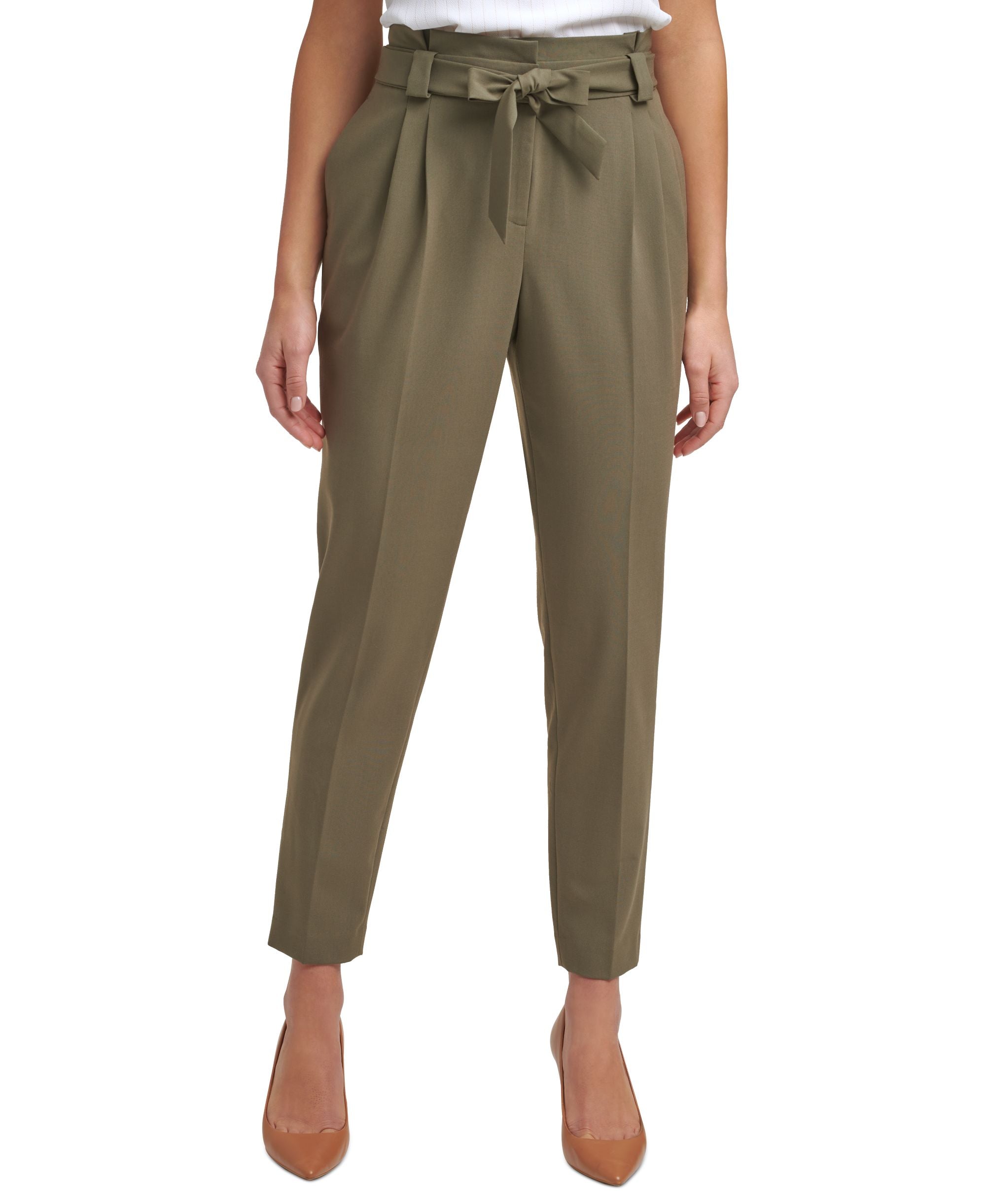 Calvin Klein Petite Tie Waist Ankle Pants