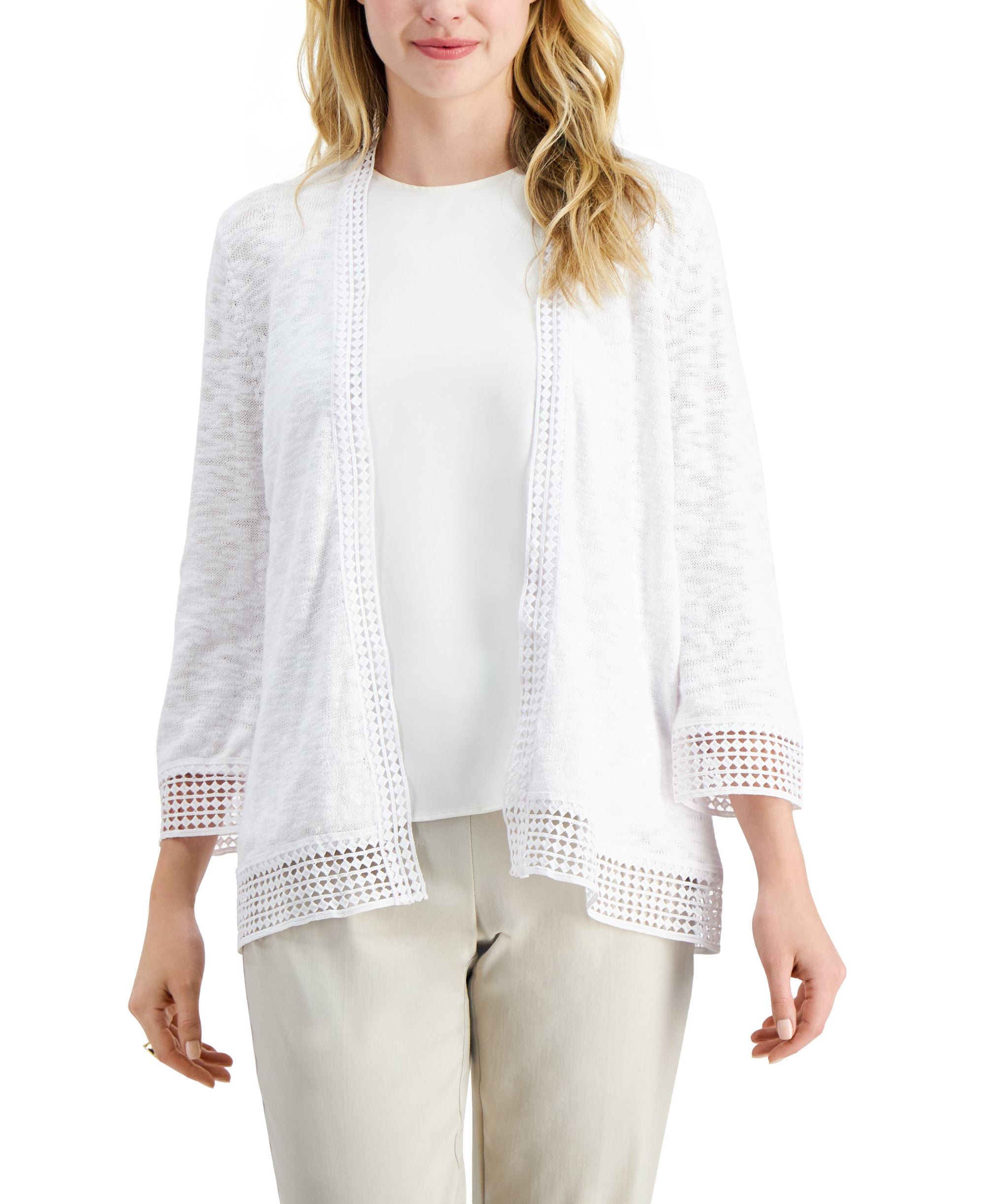 JM Collection Crochet Trim Cardigan