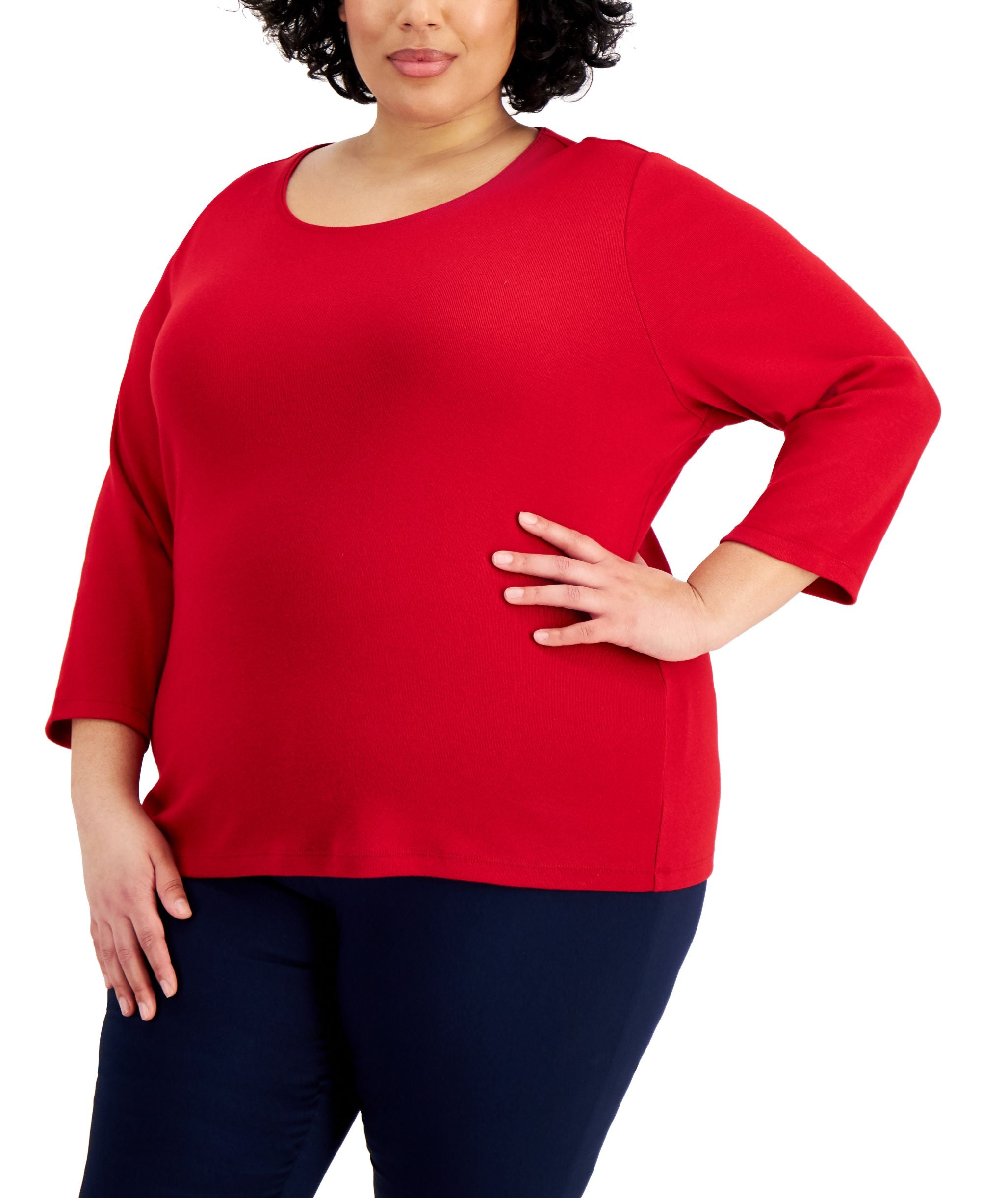 Karen Scott Plus Size Cotton Scoop Neck Top