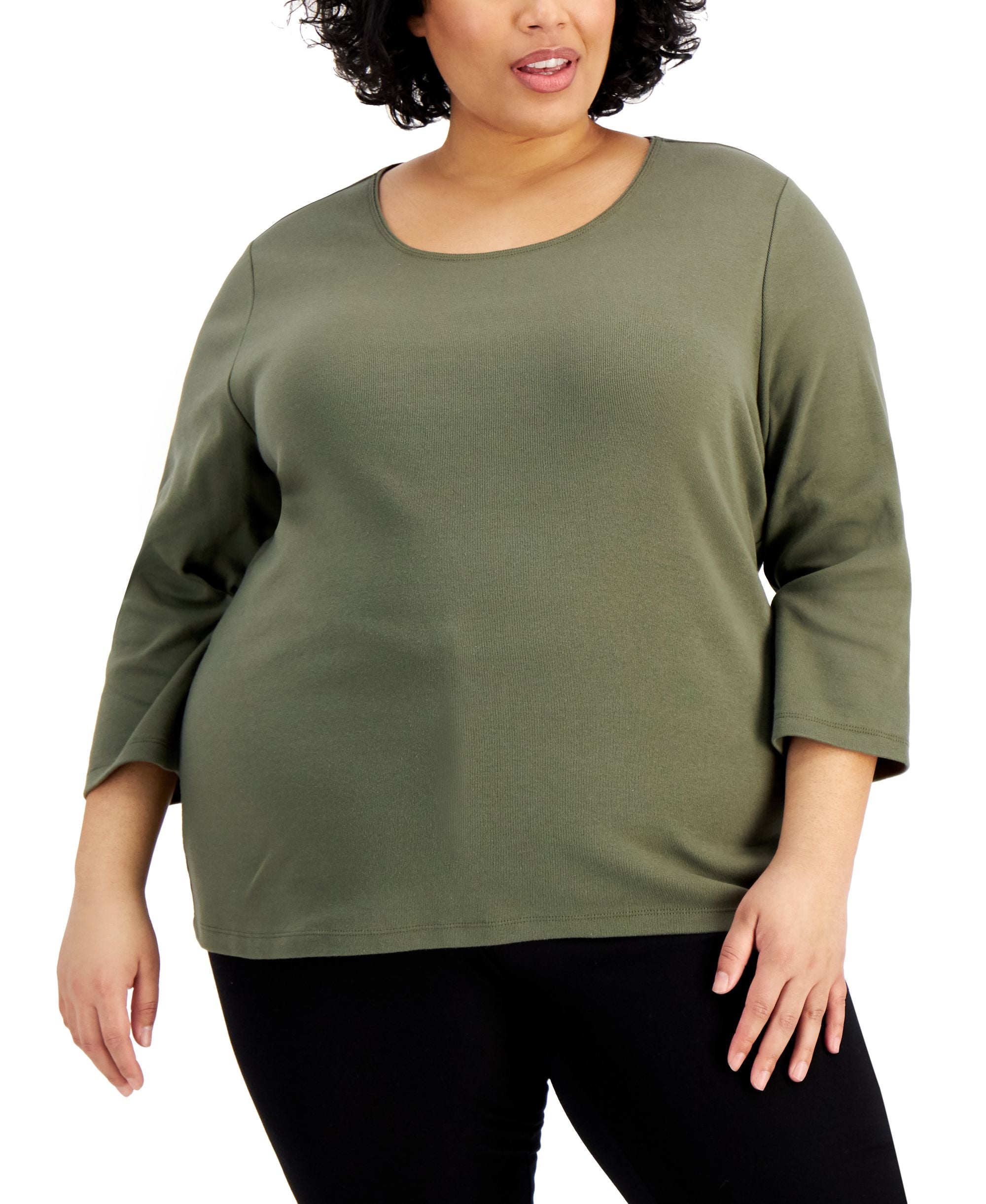 Karen Scott Plus Size Cotton Scoop Neck Top