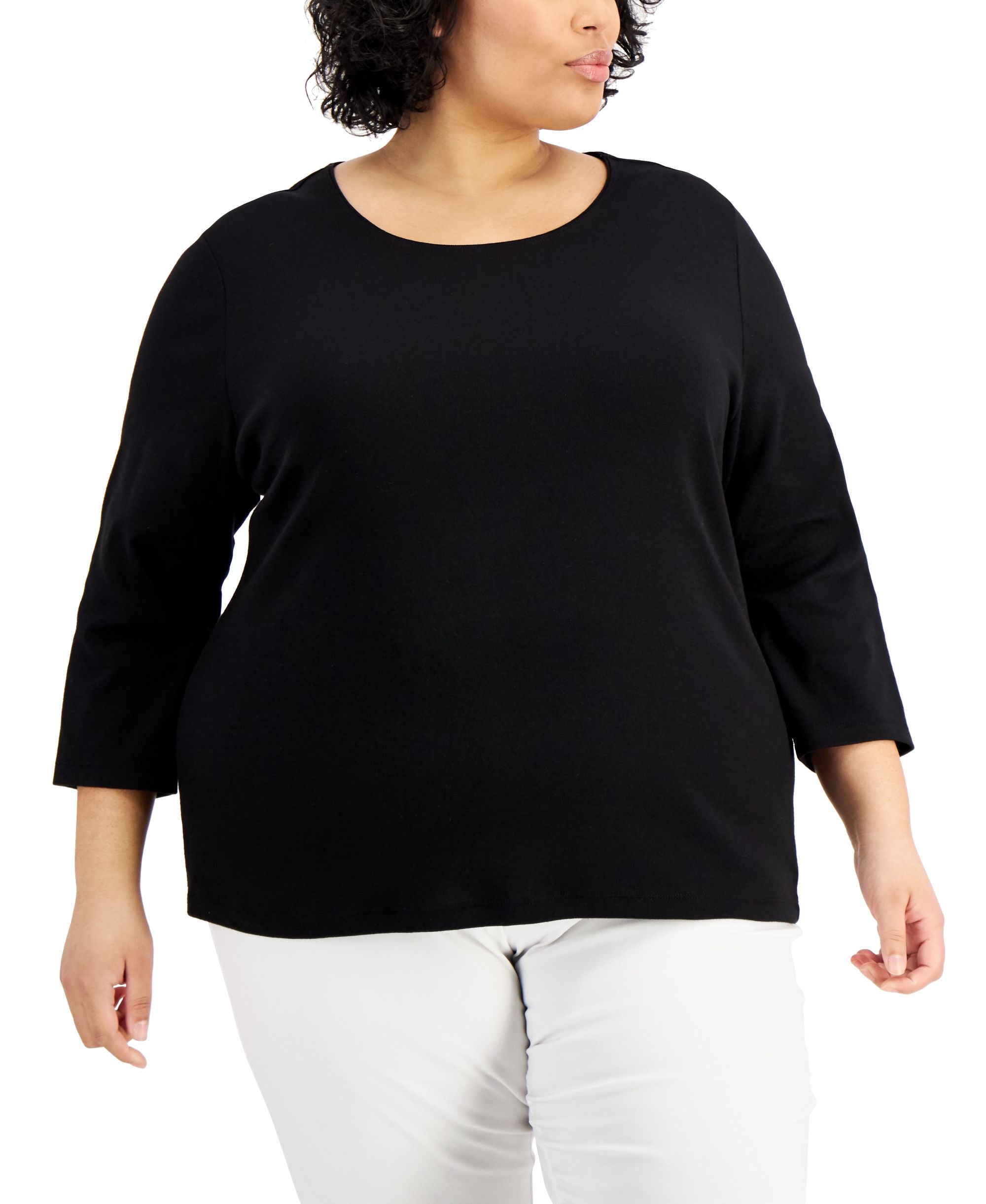 Karen Scott Plus Size Cotton Scoop Neck Top