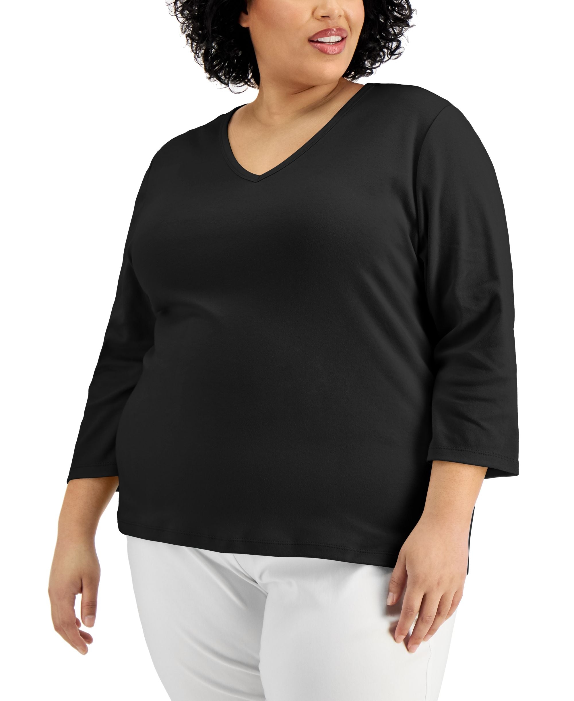 Karen Scott Plus Size Cotton V Neck Top