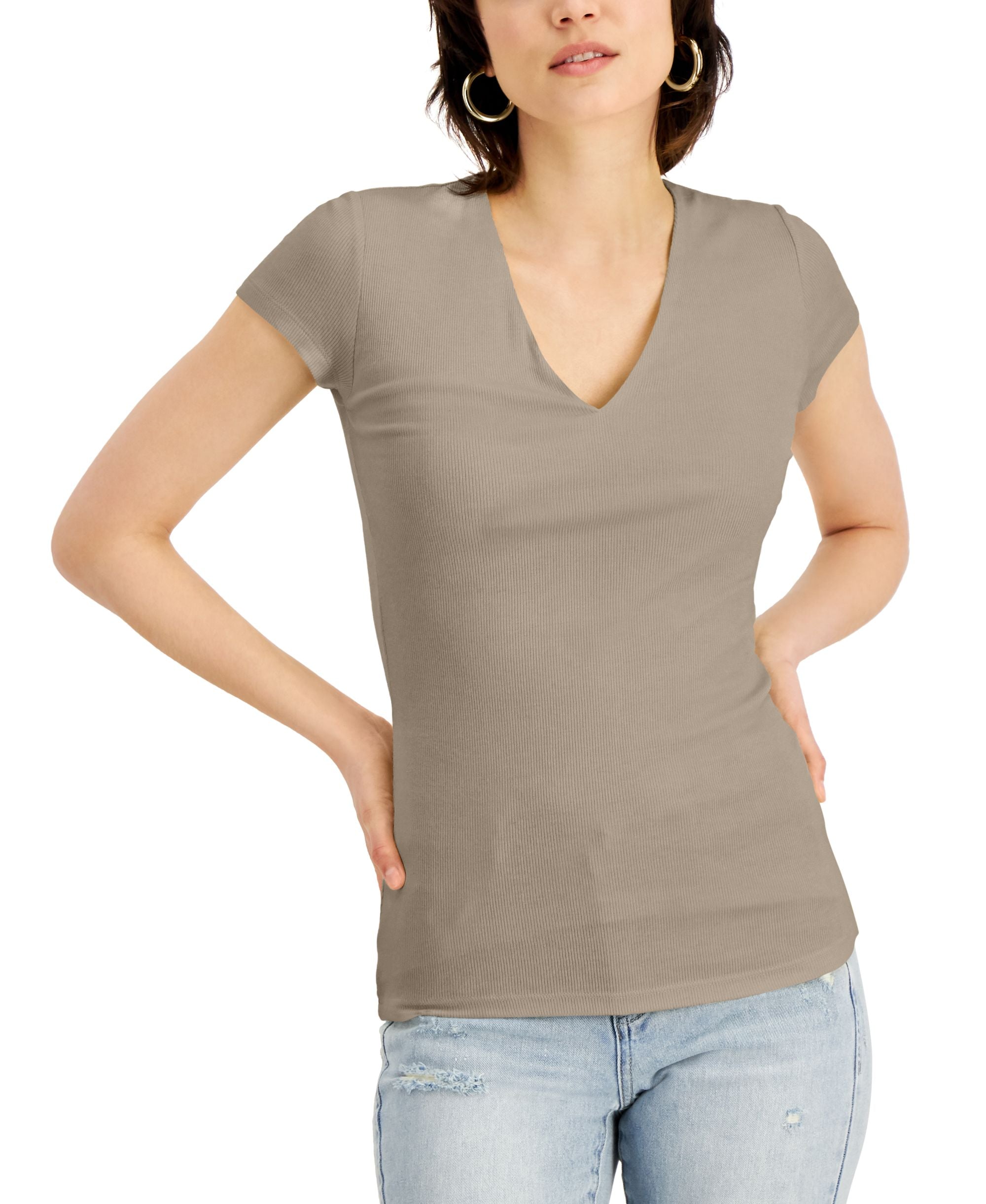 International Concepts Womens Ribbed V Neck Top