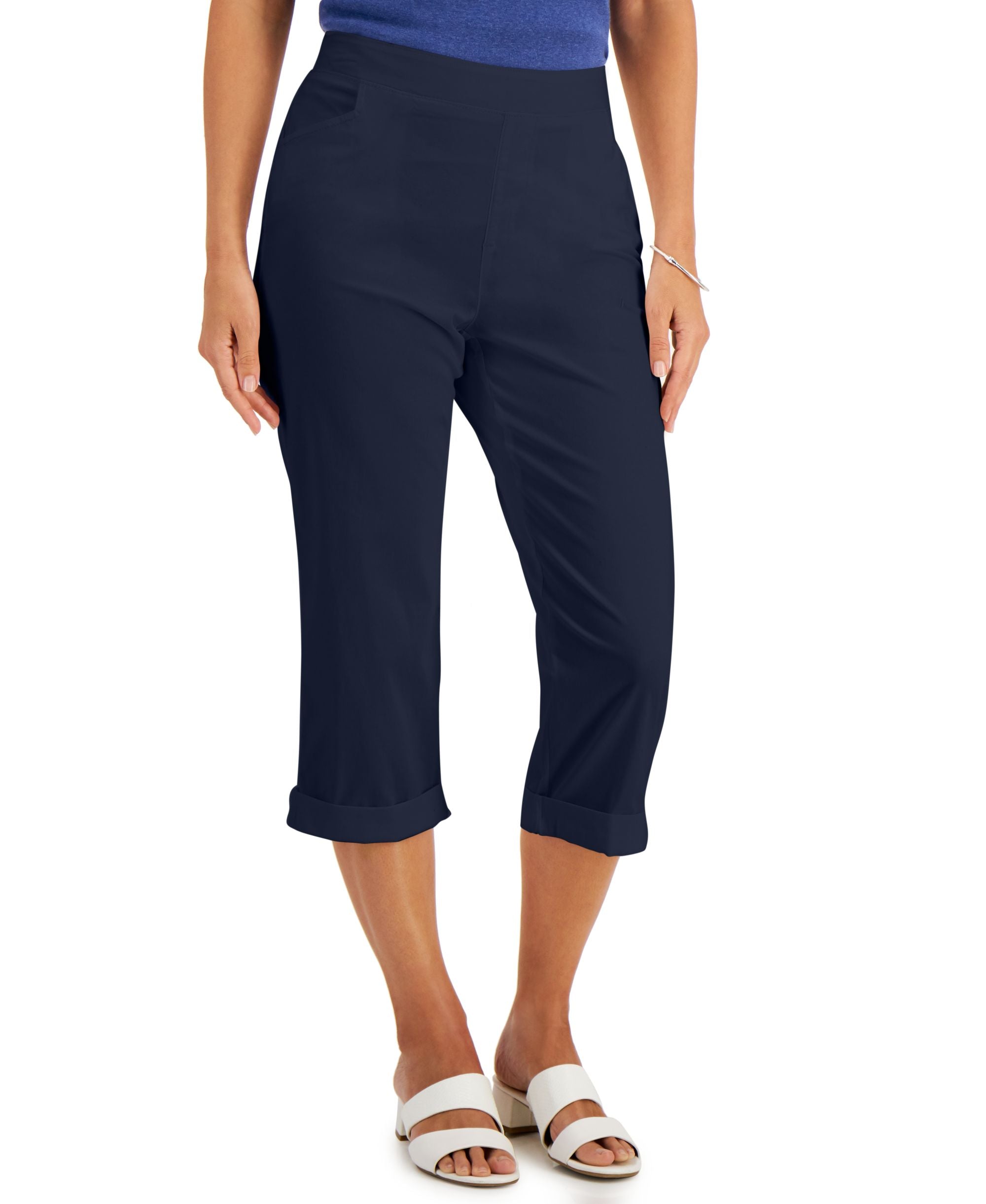 Karen Scott Solid Pull-On Cuffed Capri Pants
