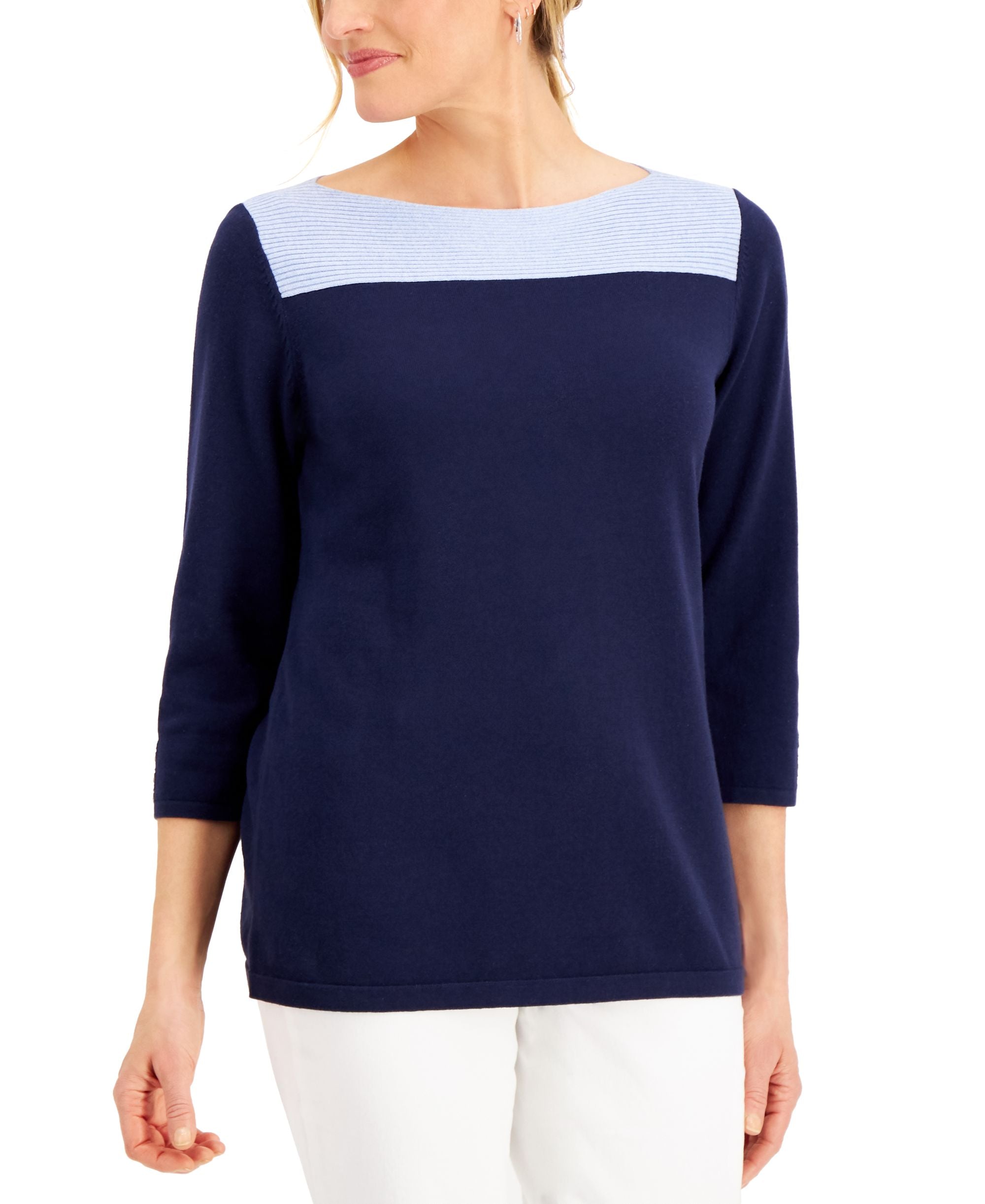 Karen Scott Colorblocked Boat Neck Top