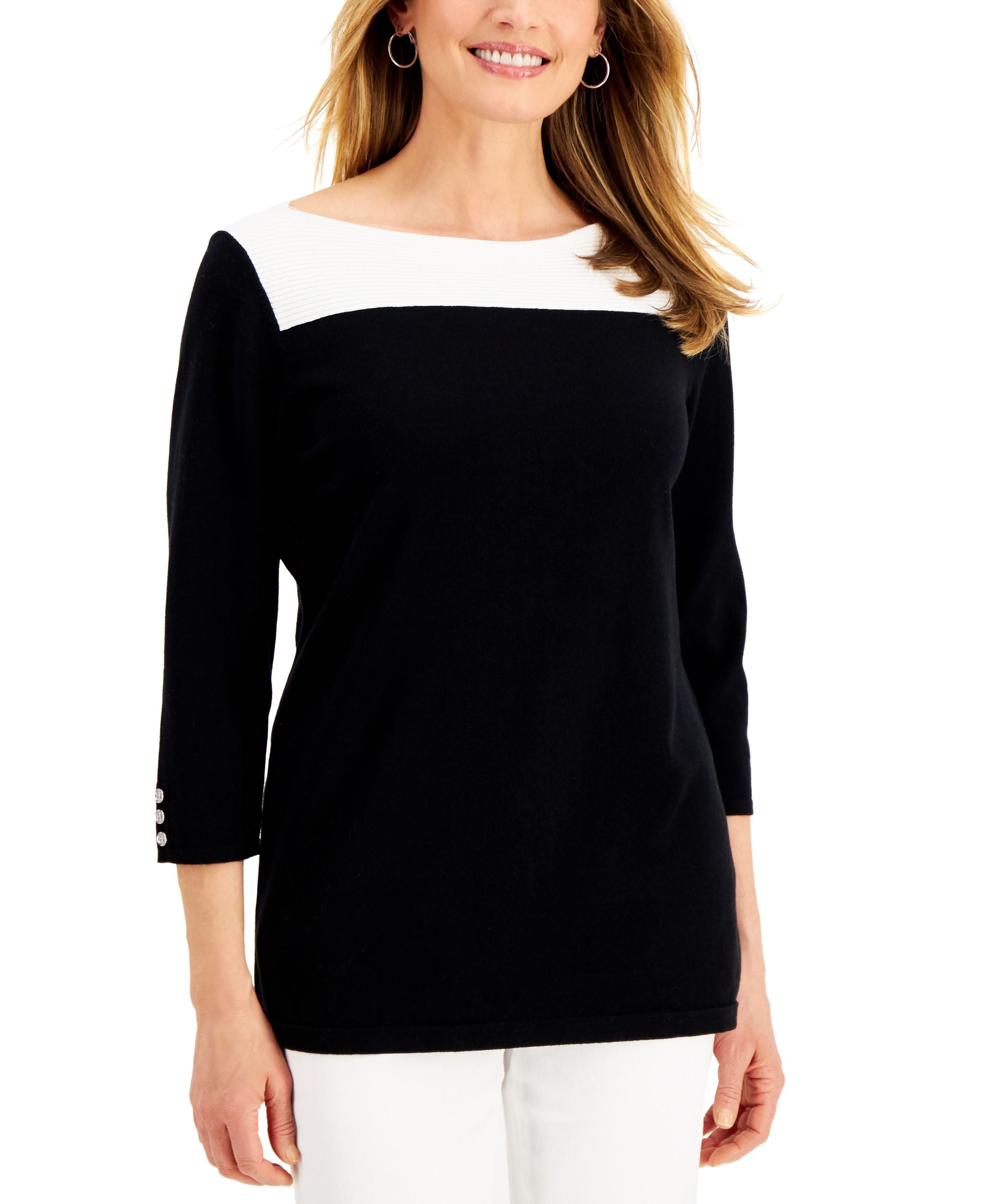 Karen Scott Colorblocked Boat Neck Top