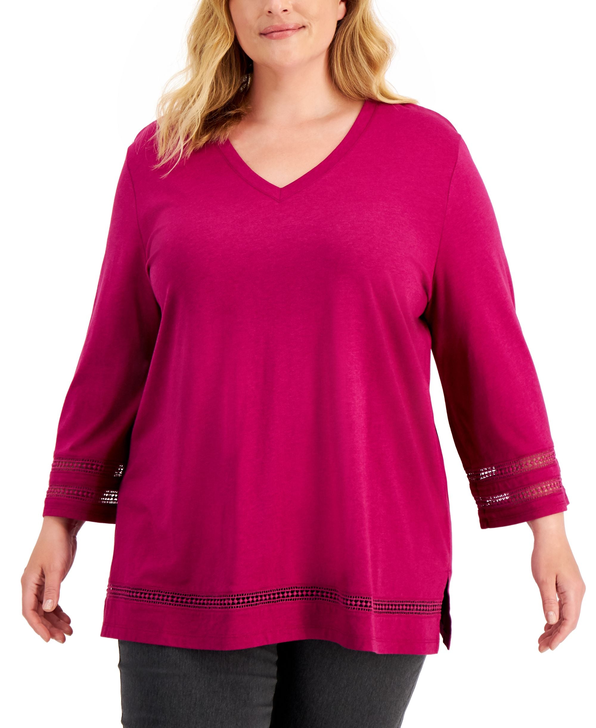 Karen Scott Plus Size Crochet Inset Tunic