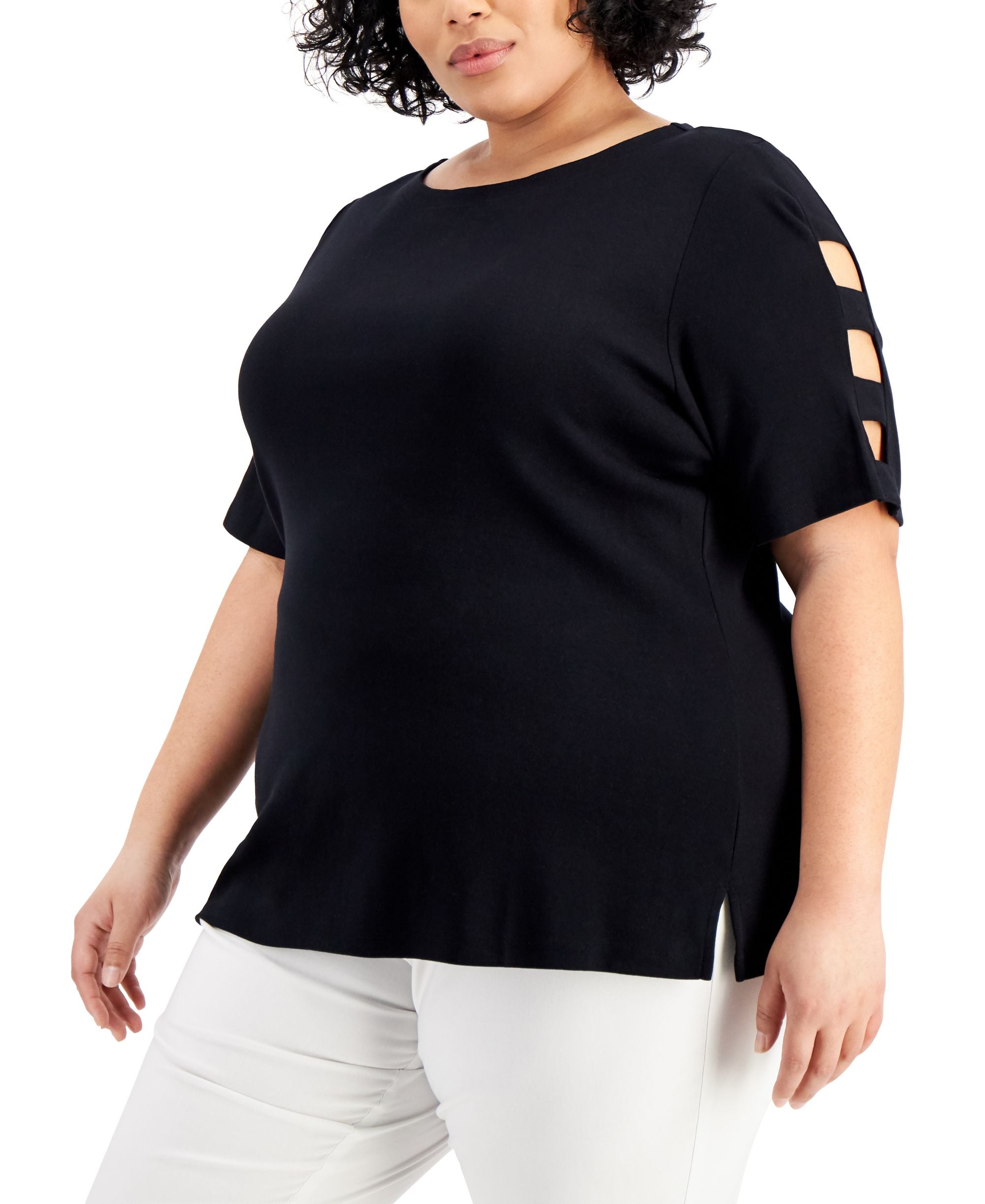 Plus Size Cotton Cutout-Sleeve Top