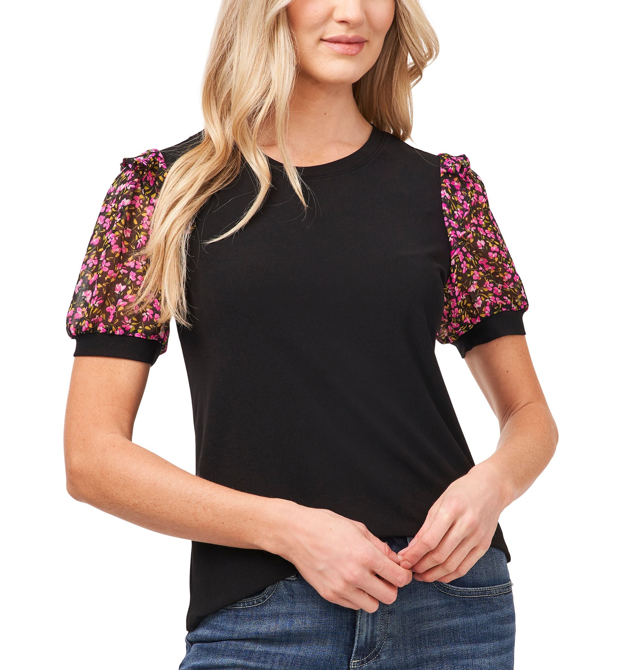 Cece Petite Mixed Media Top