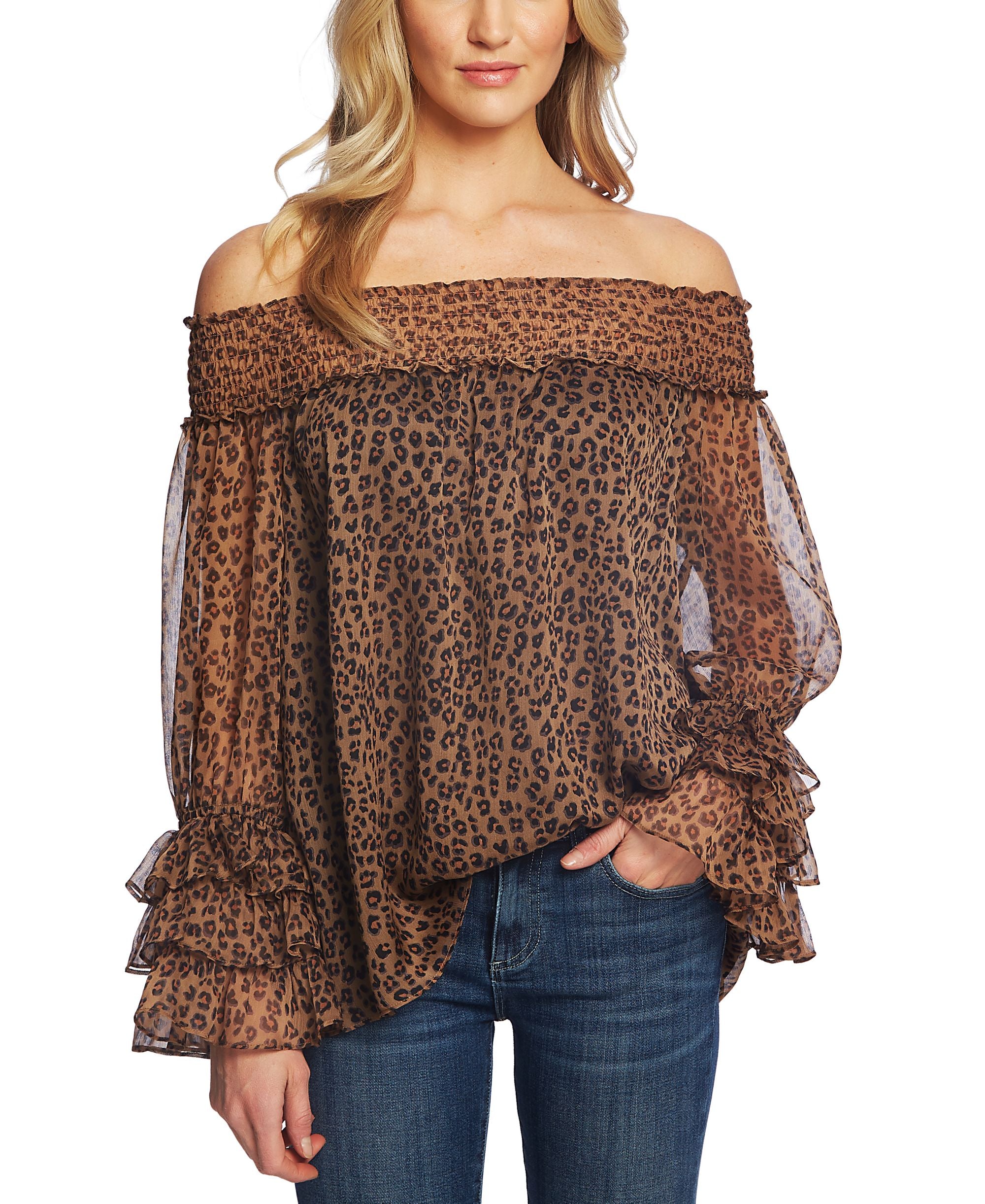 CeCe Petite Ruffled Off-the-Shoulder Top