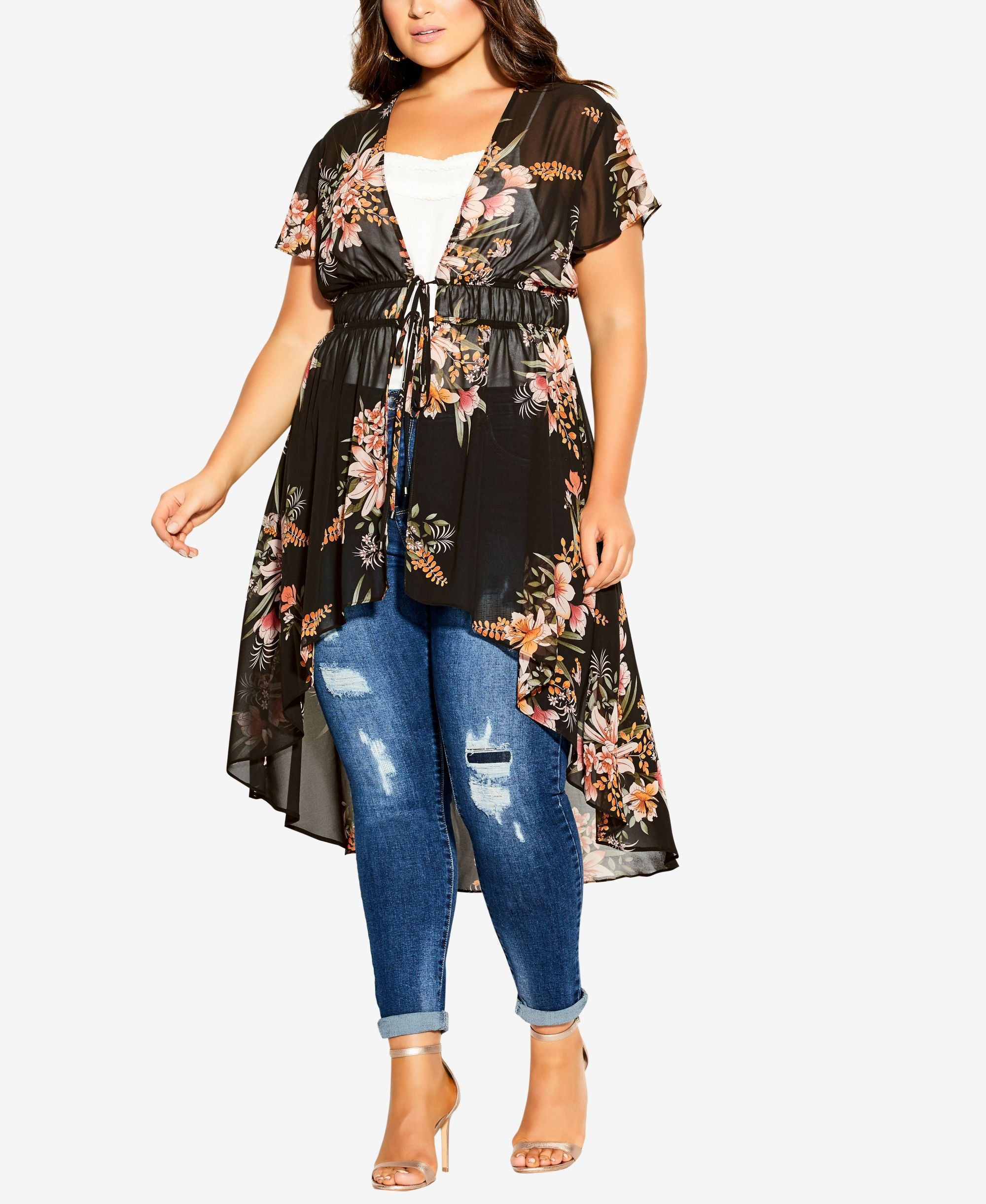 Plus Size Sweet Floral Duster