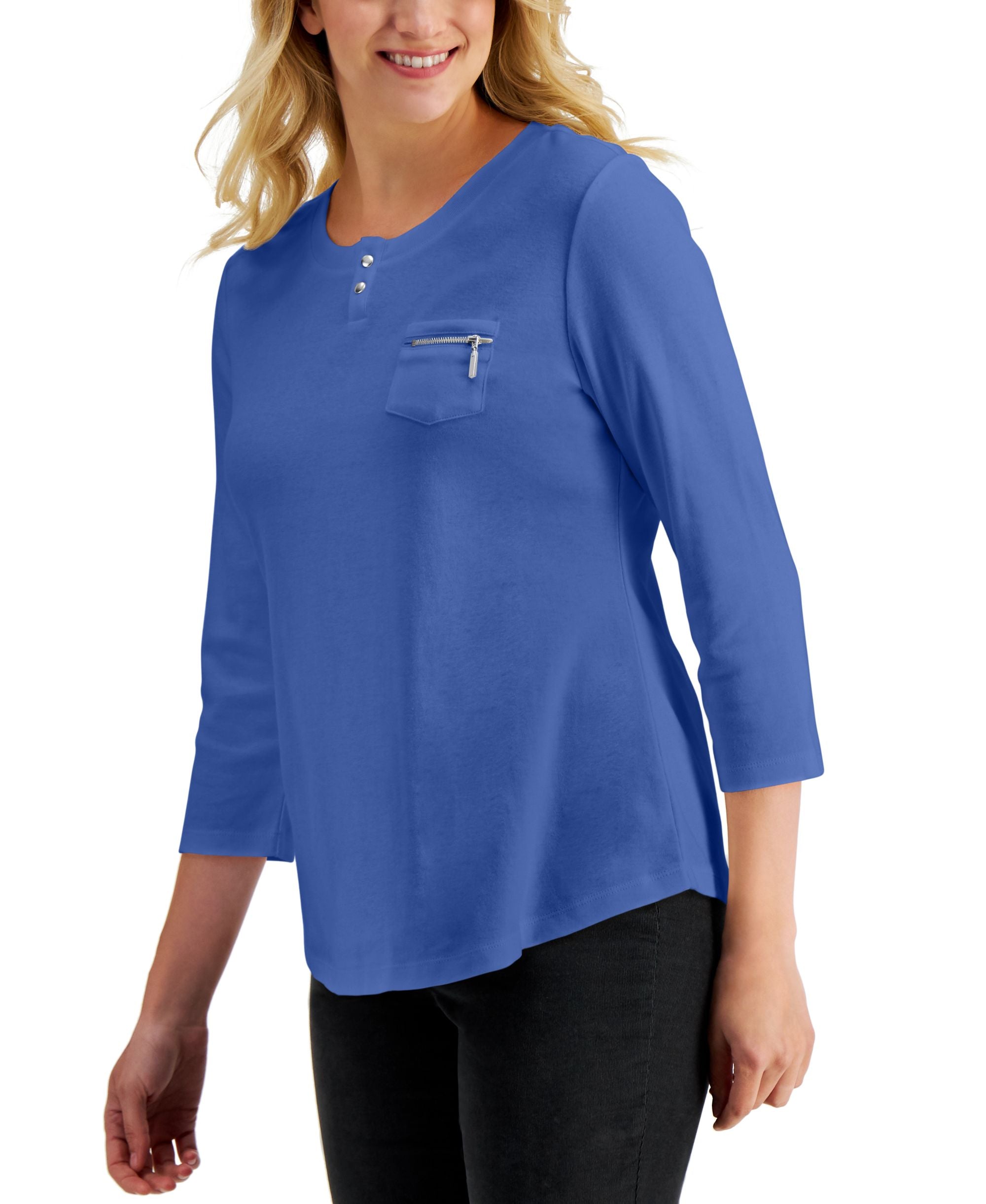 Karen Scott Cotton 3/4 Sleeve Top