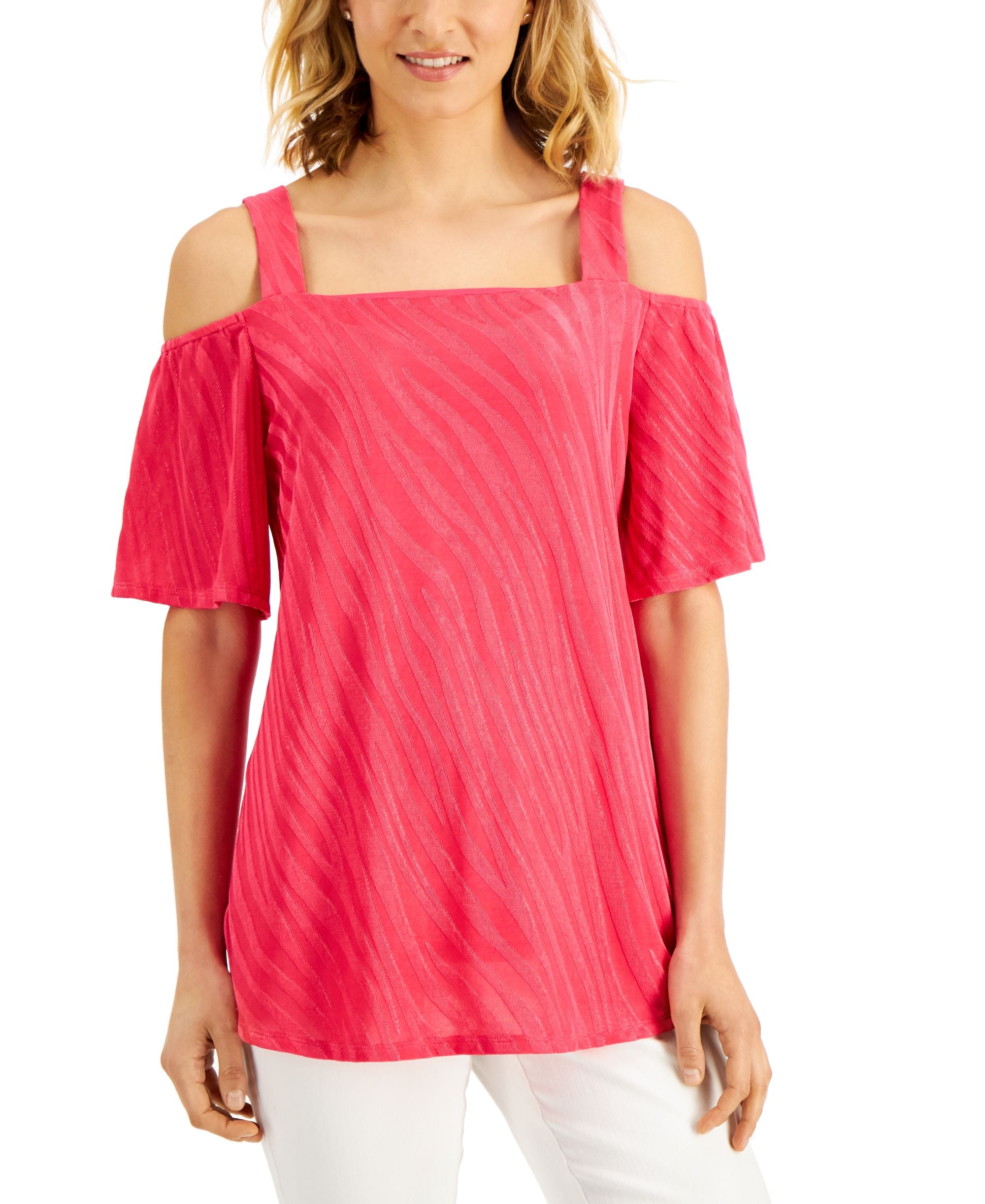 JM Collection Cold Shoulder Top