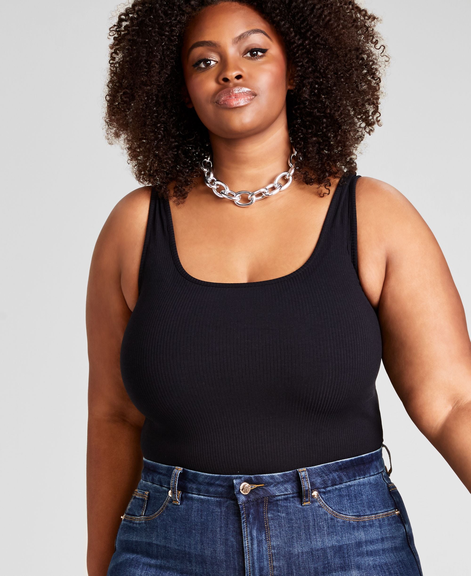 Nina Parker Trendy Plus Size Sleeveless Ribbed Knit Bodysuit