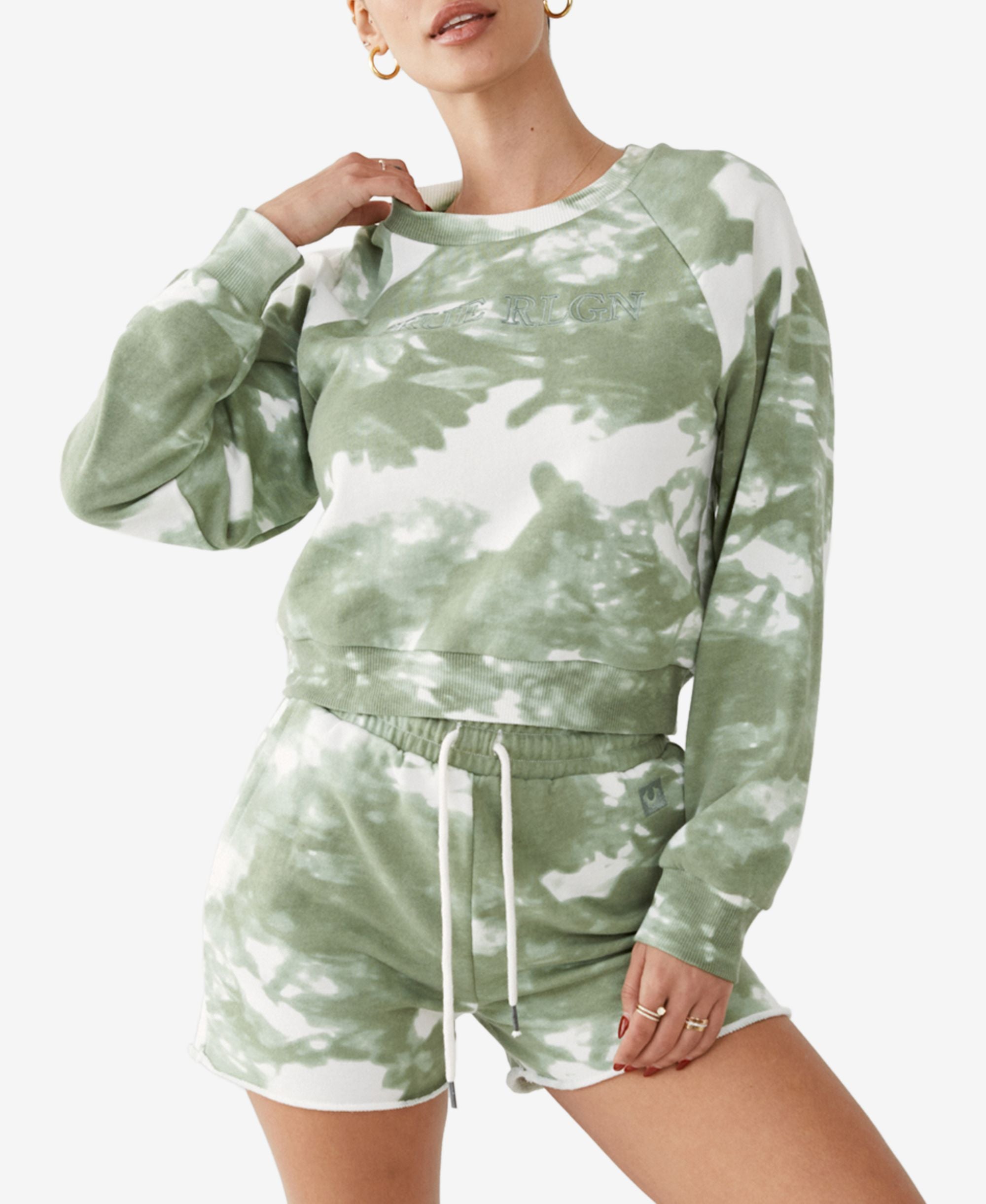 Womens Tie Dye Shrunken Raglan Sweatshirt