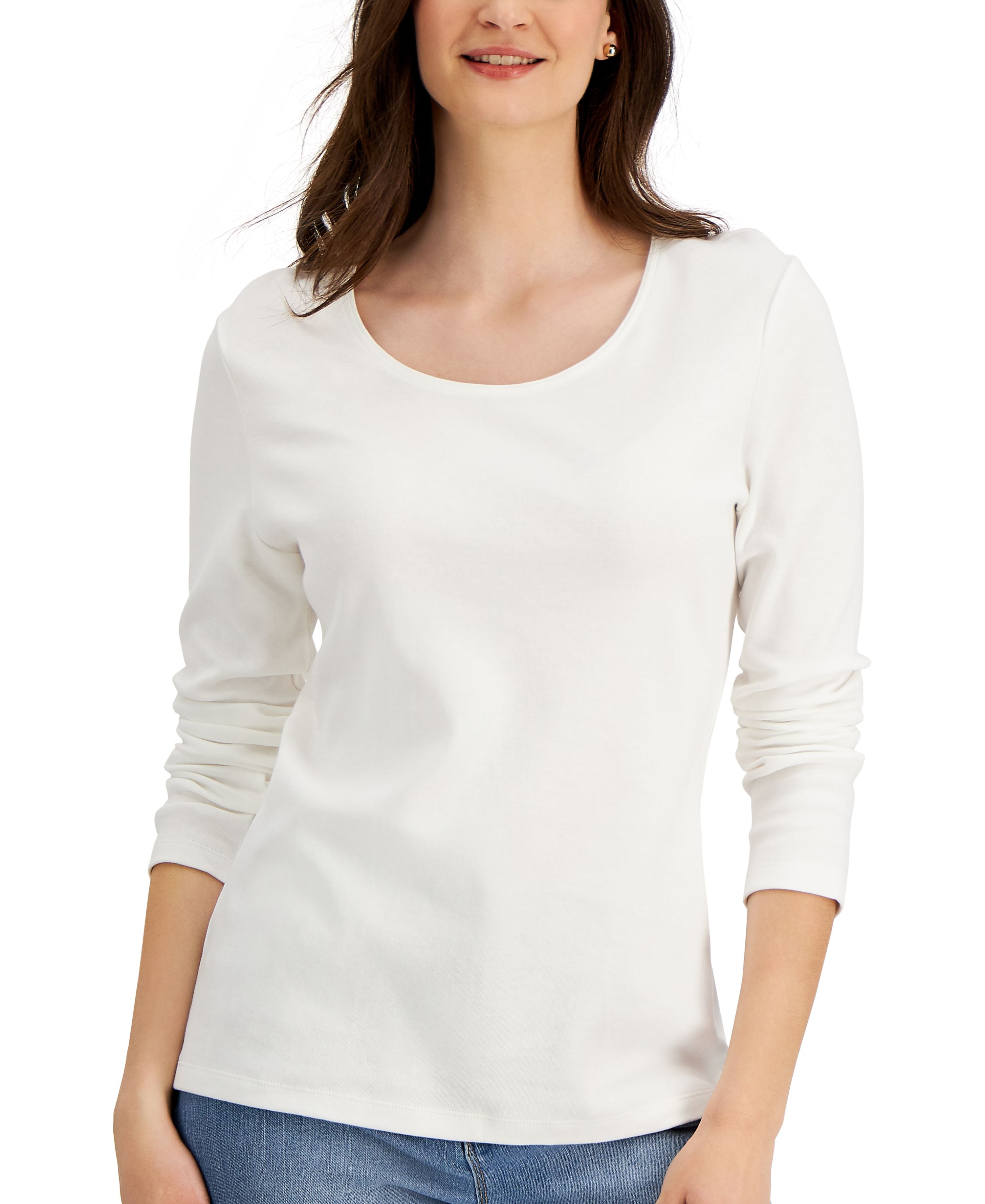 Long Sleeve Cotton Scoop-Neckline Top