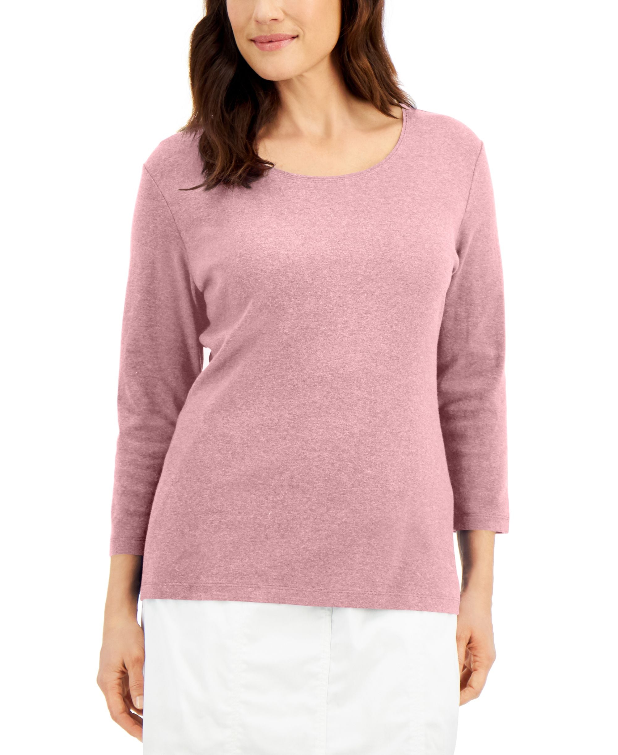 Petite 3/4 Sleeve Cotton Scoop-Neck Top