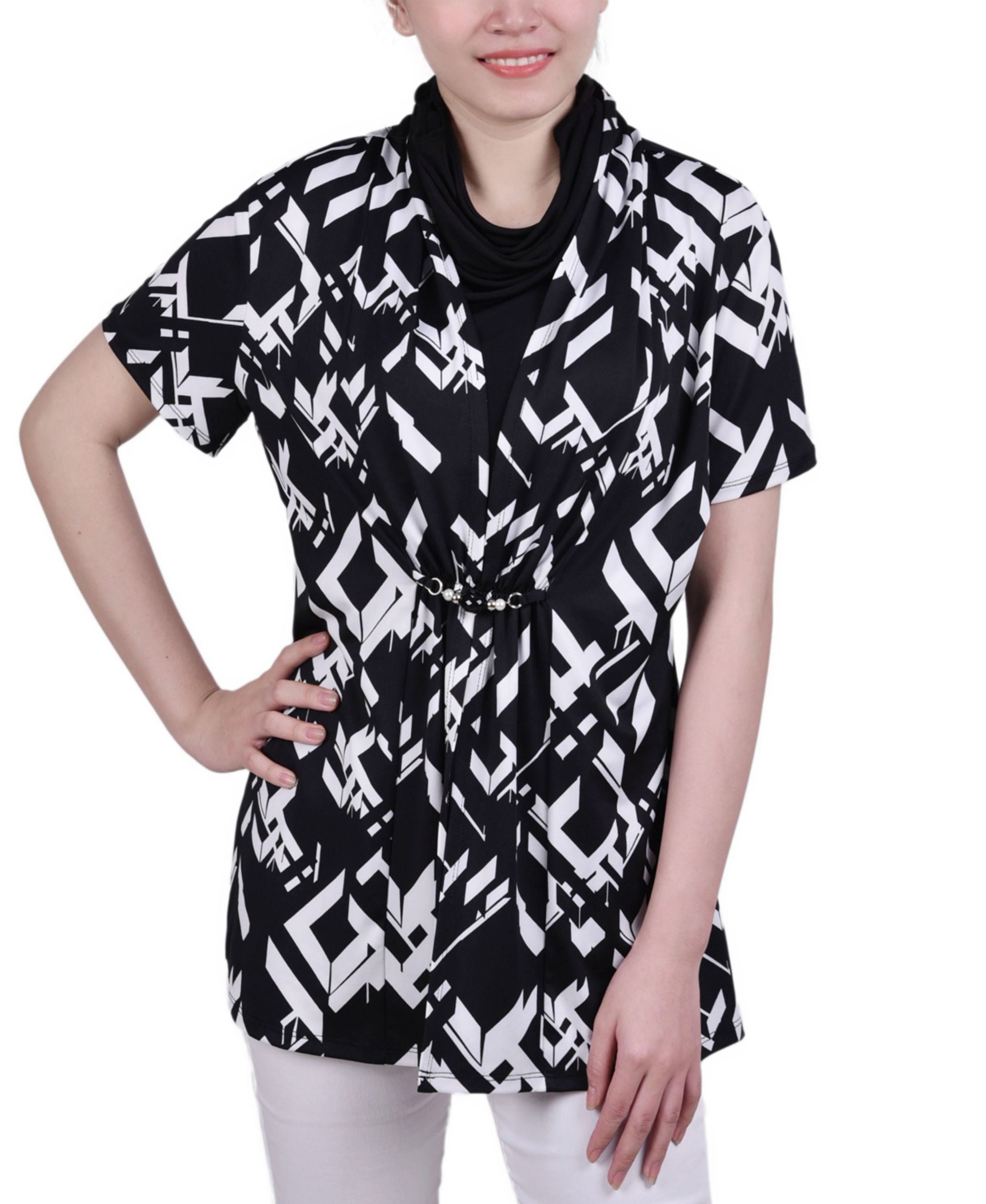 NY Collection Petite Printed Adjustable Face Covering Top