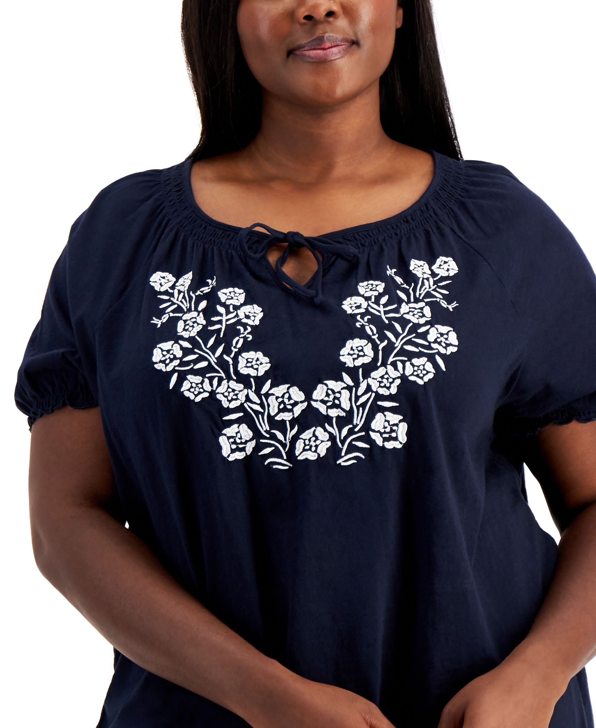 Tommy Hilfiger Plus Size Embroidered Peasant Top