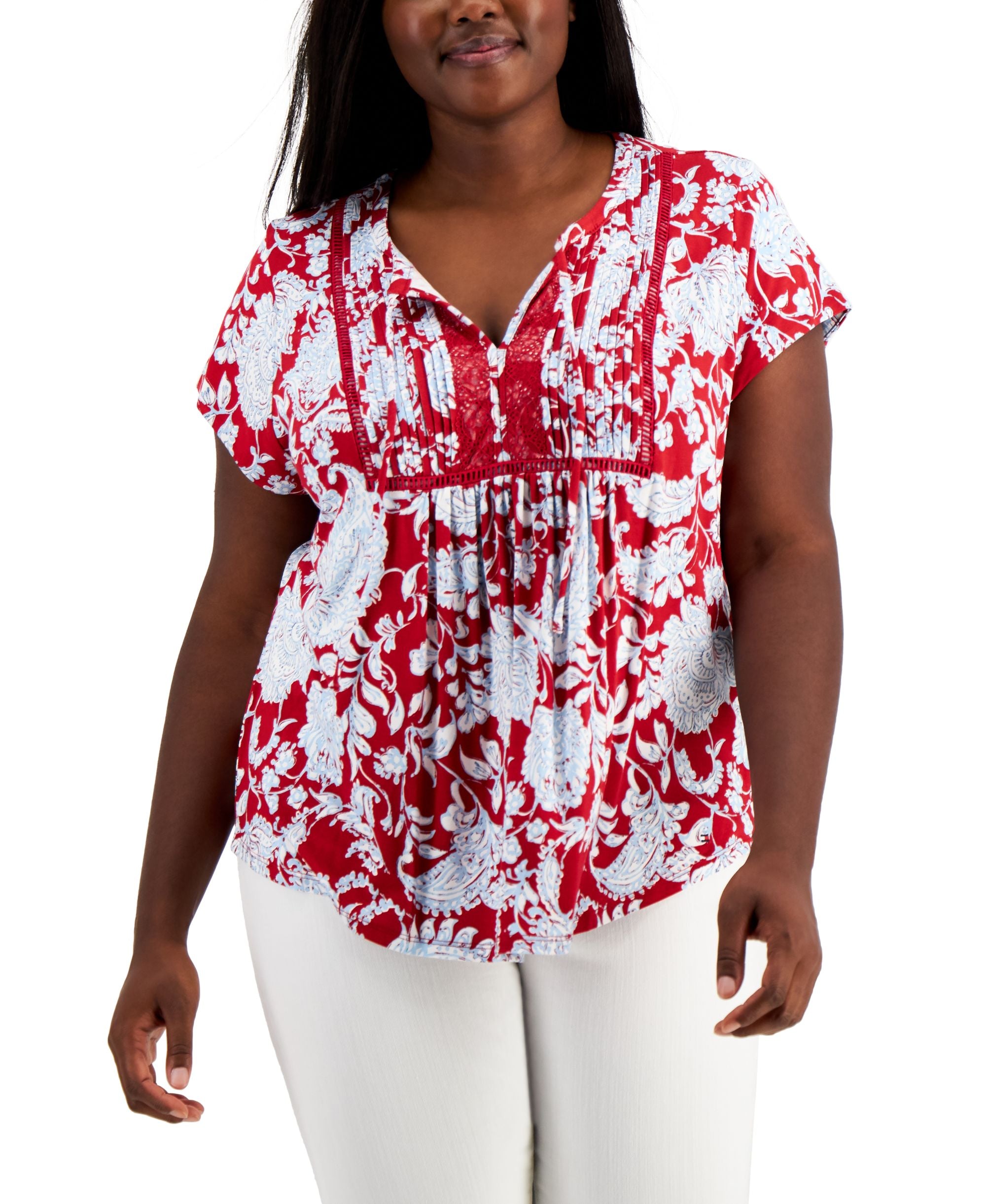 Tommy Hilfiger Plus Size Pin Tuck Ladder Top