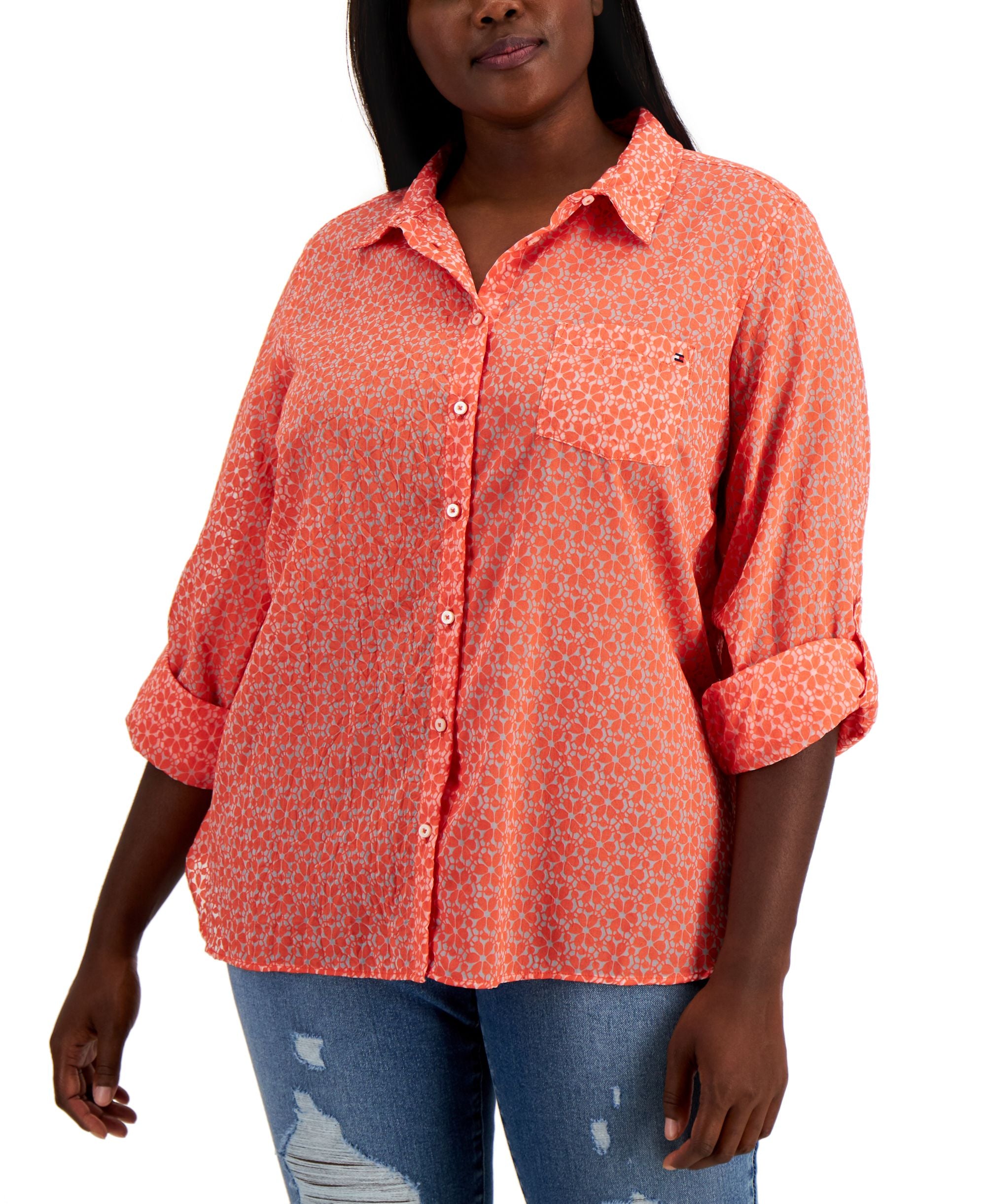 Tommy Hilfiger Plus Size Burnout Button Down Blouse