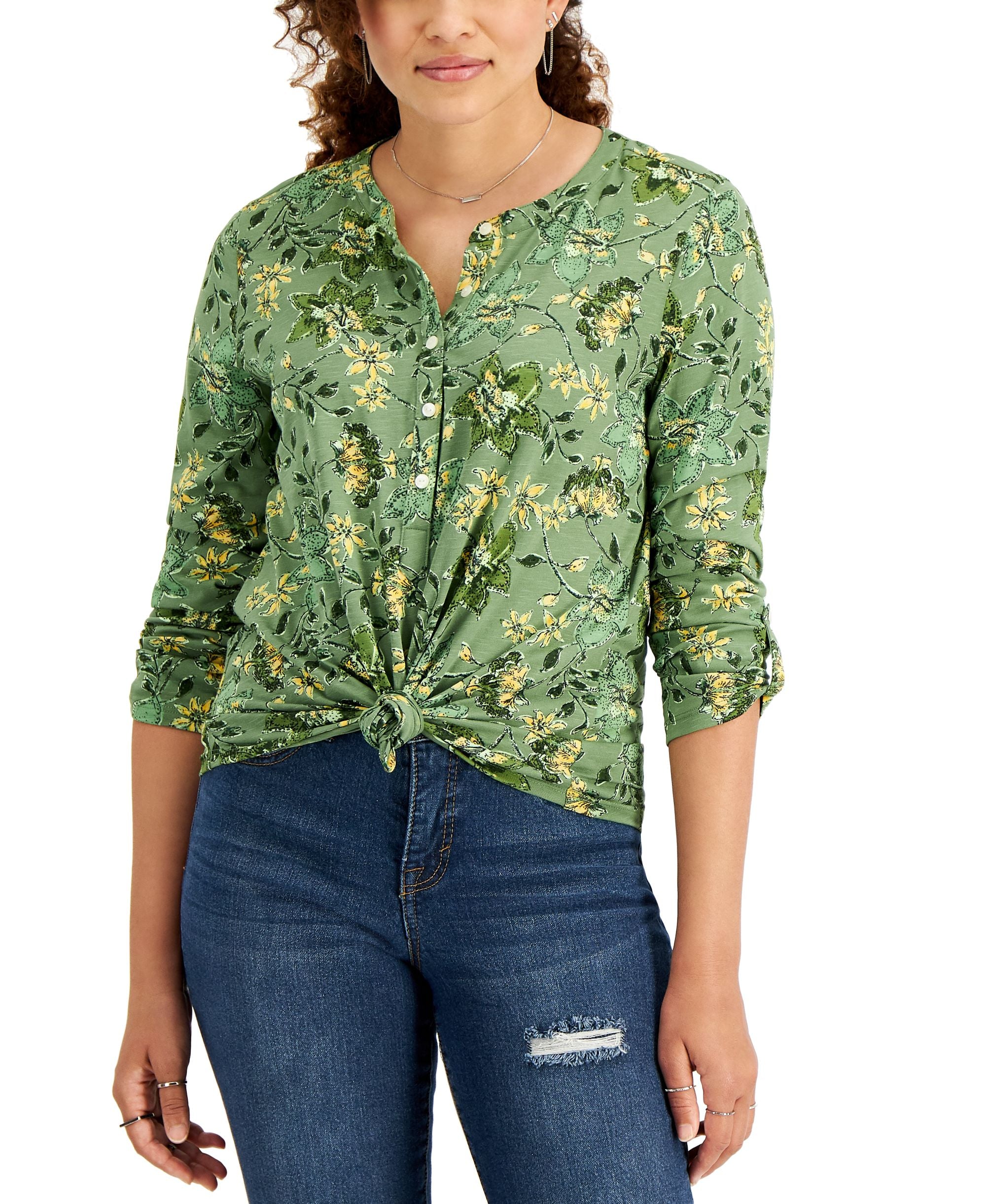 Style & Co Cotton Printed Henley Shirt