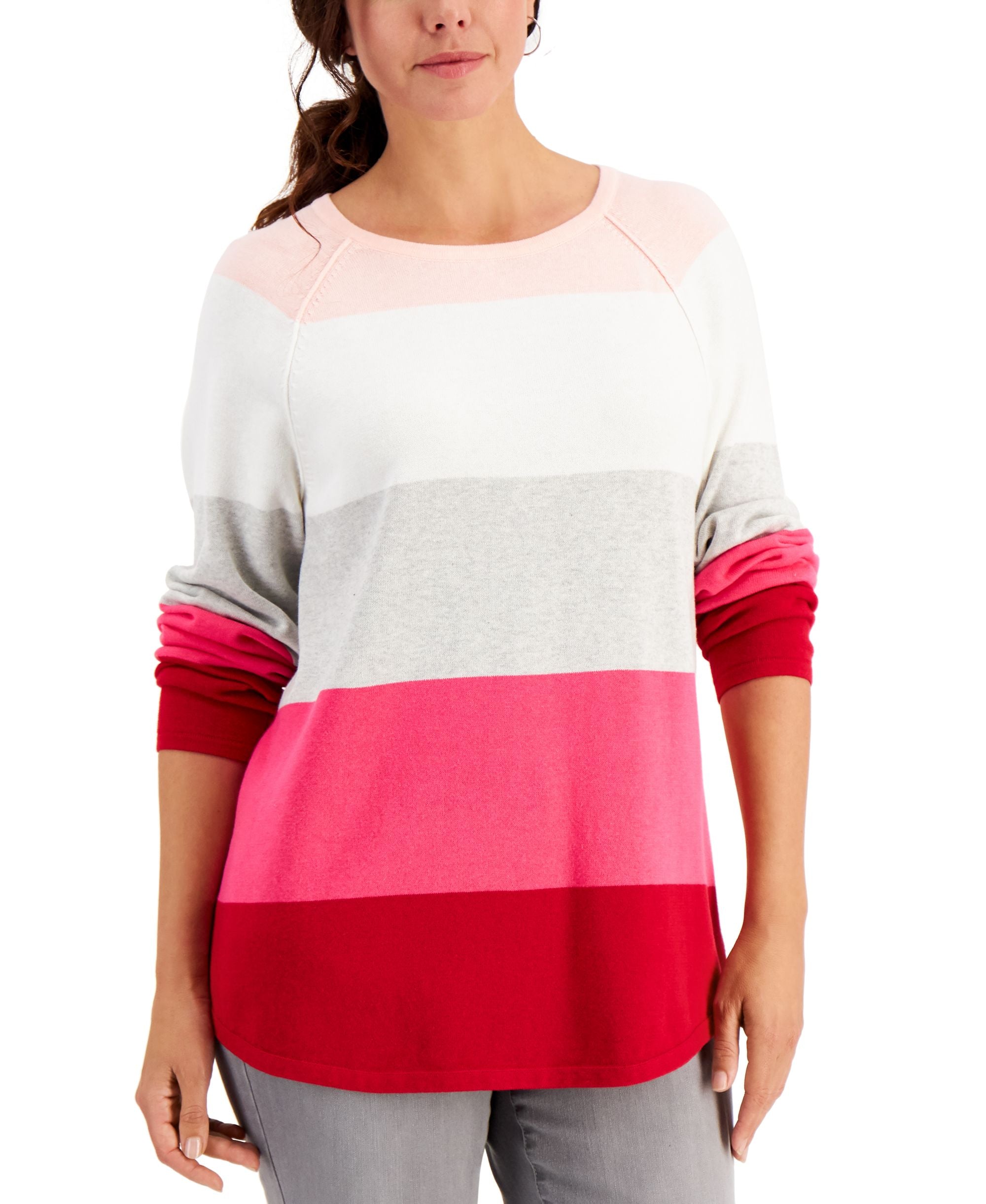 Karen Scott Petite Colorblocked Cotton Sweater