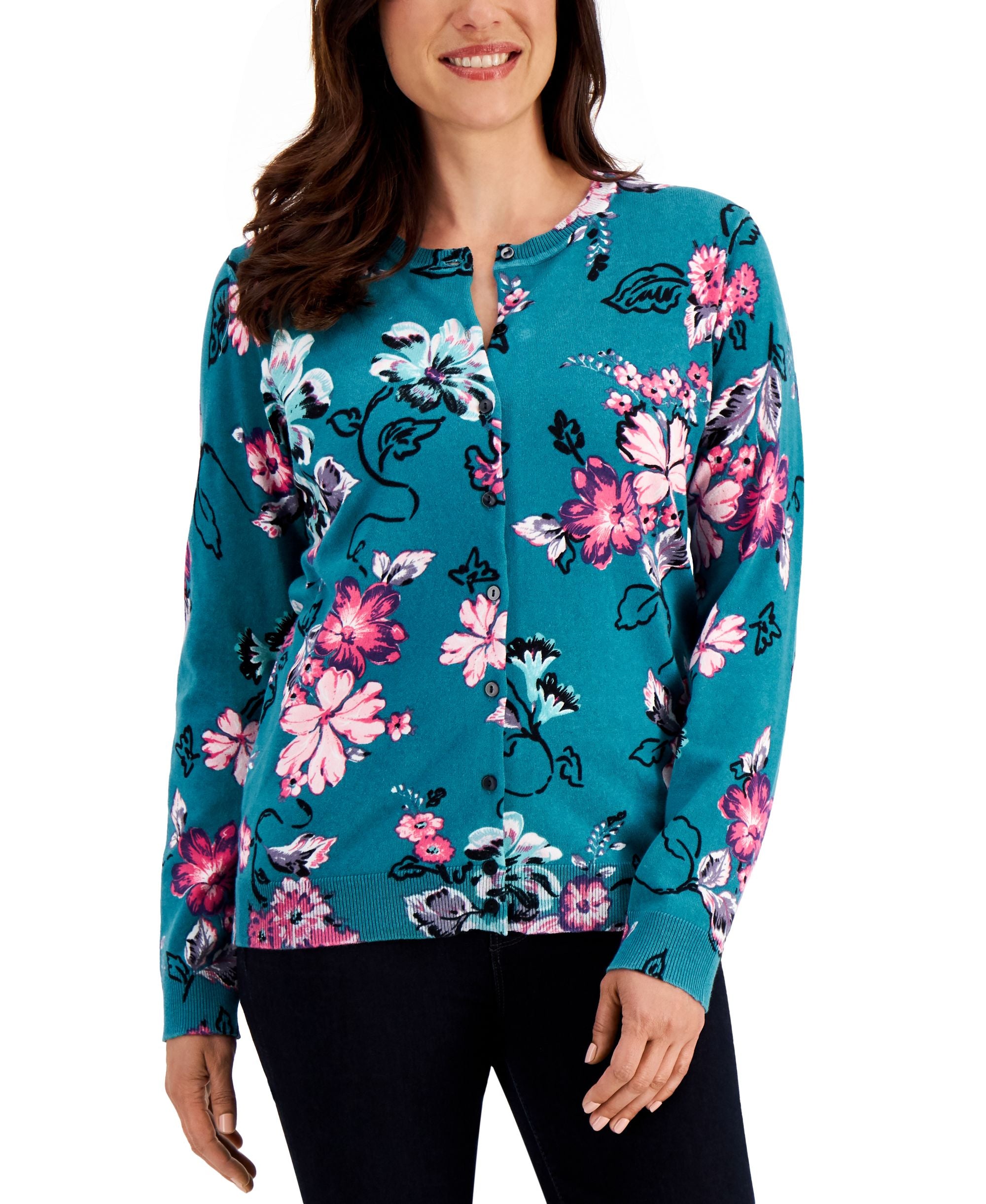 Karen Scott Bouquet Dream Printed Cardigan