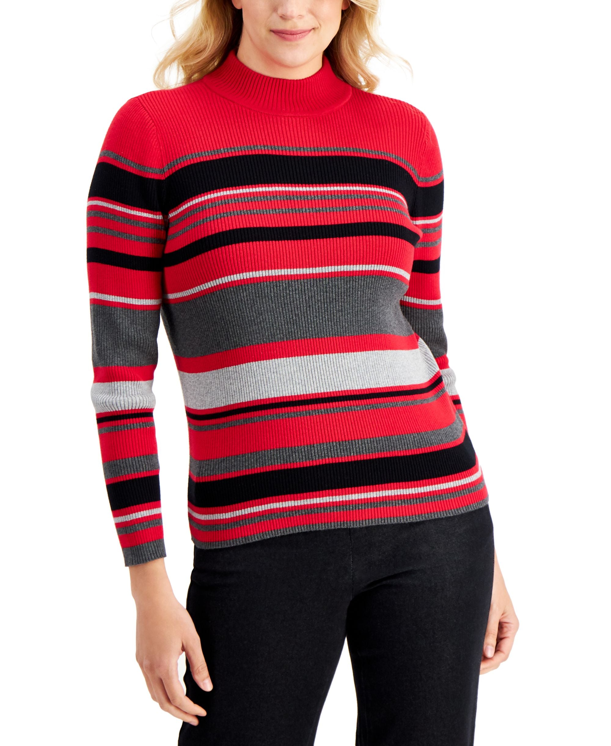 Petite Striped Mock-Neck Sweater