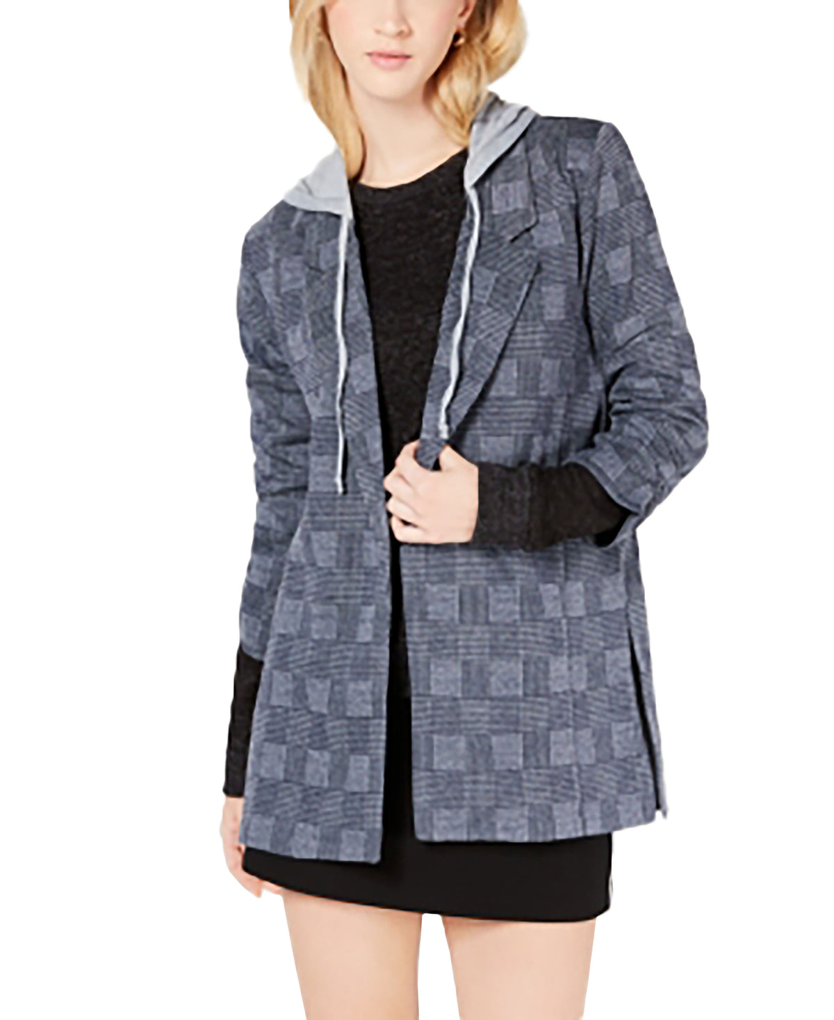 Almost Famous Juniors' Ruched-Sleeve Hoodie Blazer Jacket M