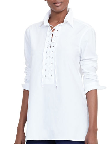 Lauren Ralph Lauren Petite Gordeon Lace-Up Broadcloth Tunic