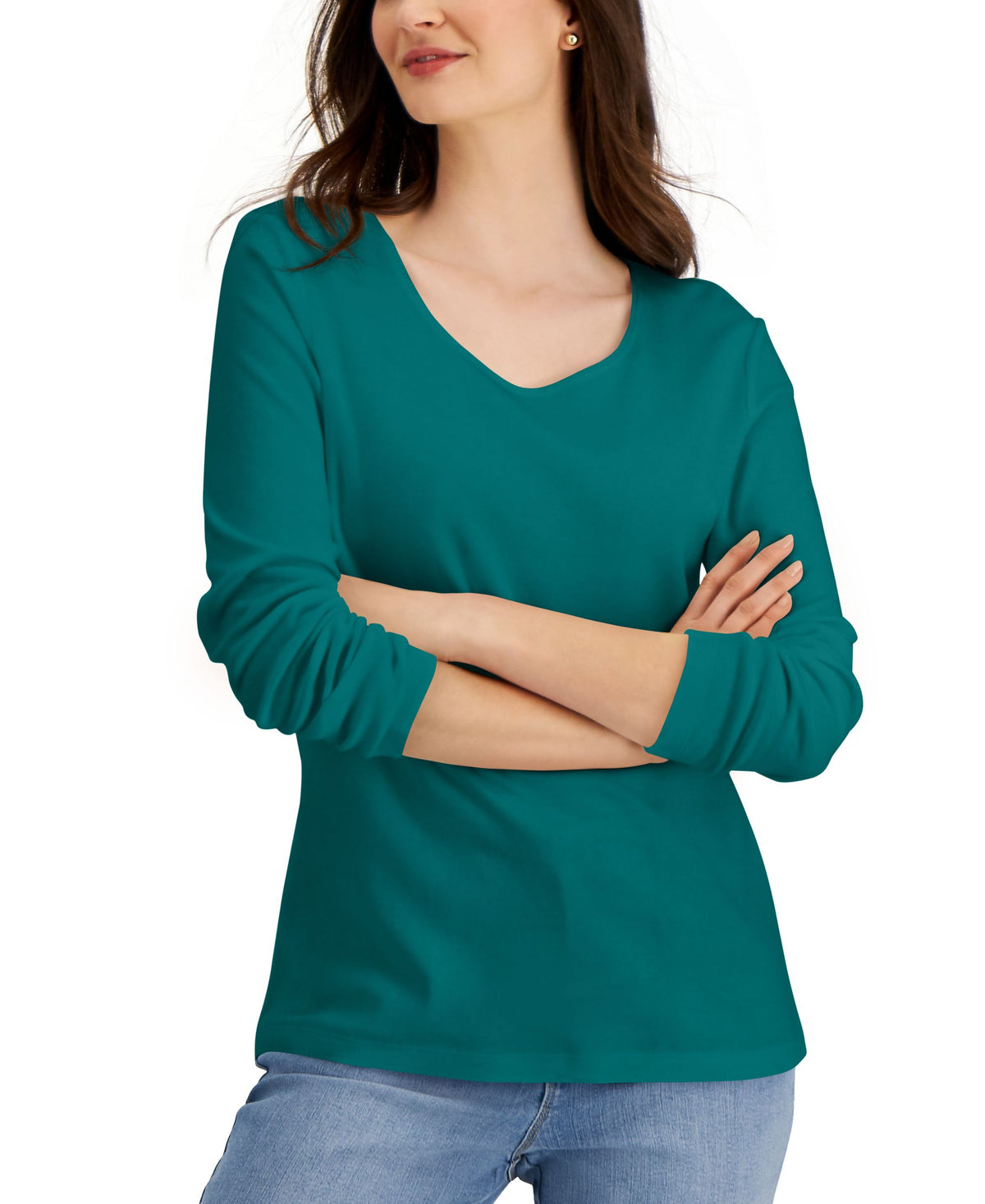 Long Sleeve Cotton Scoop-Neckline Top