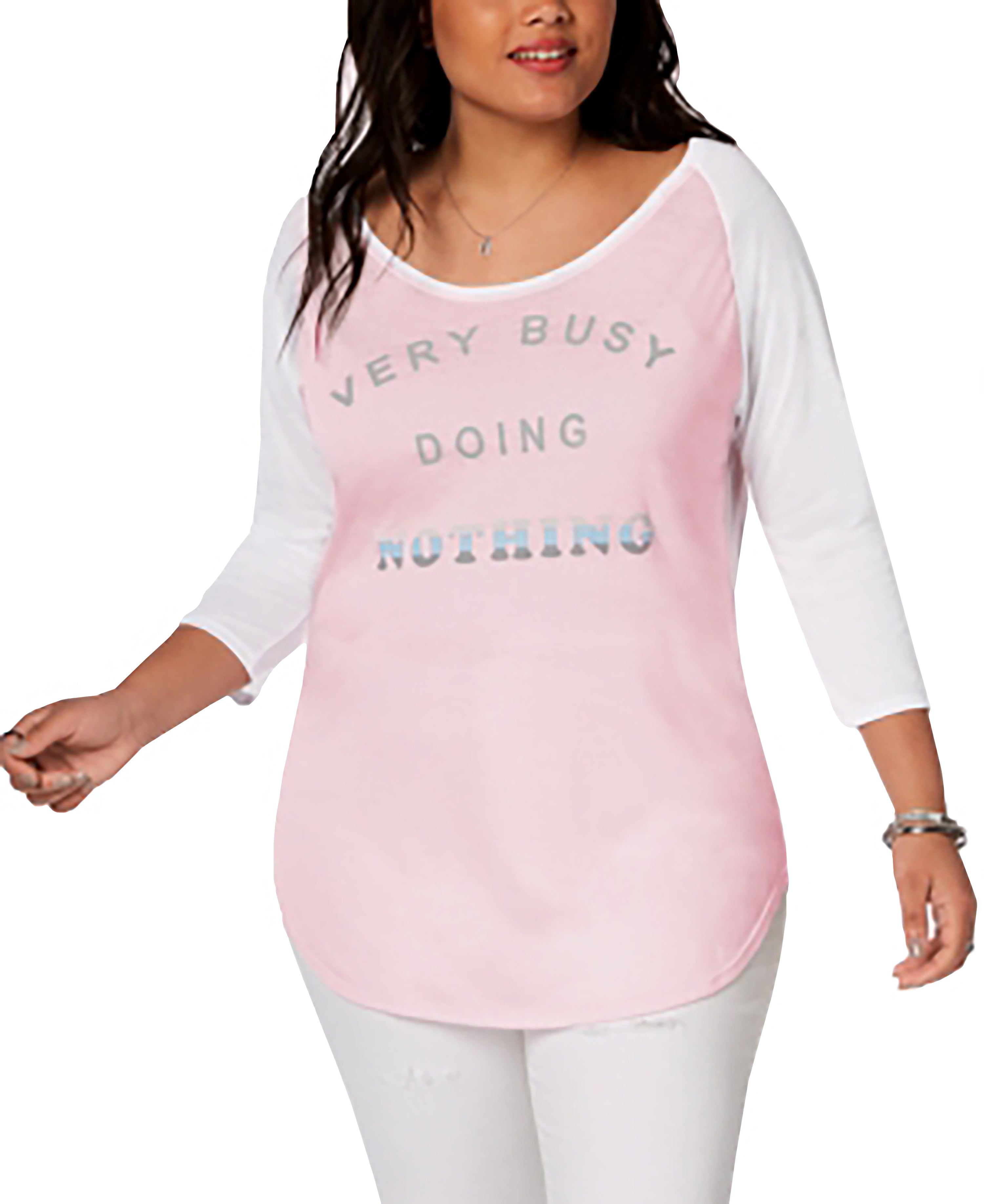 Women's Graphic 3/4 Sleeve Top White/Chalk Pink 2X