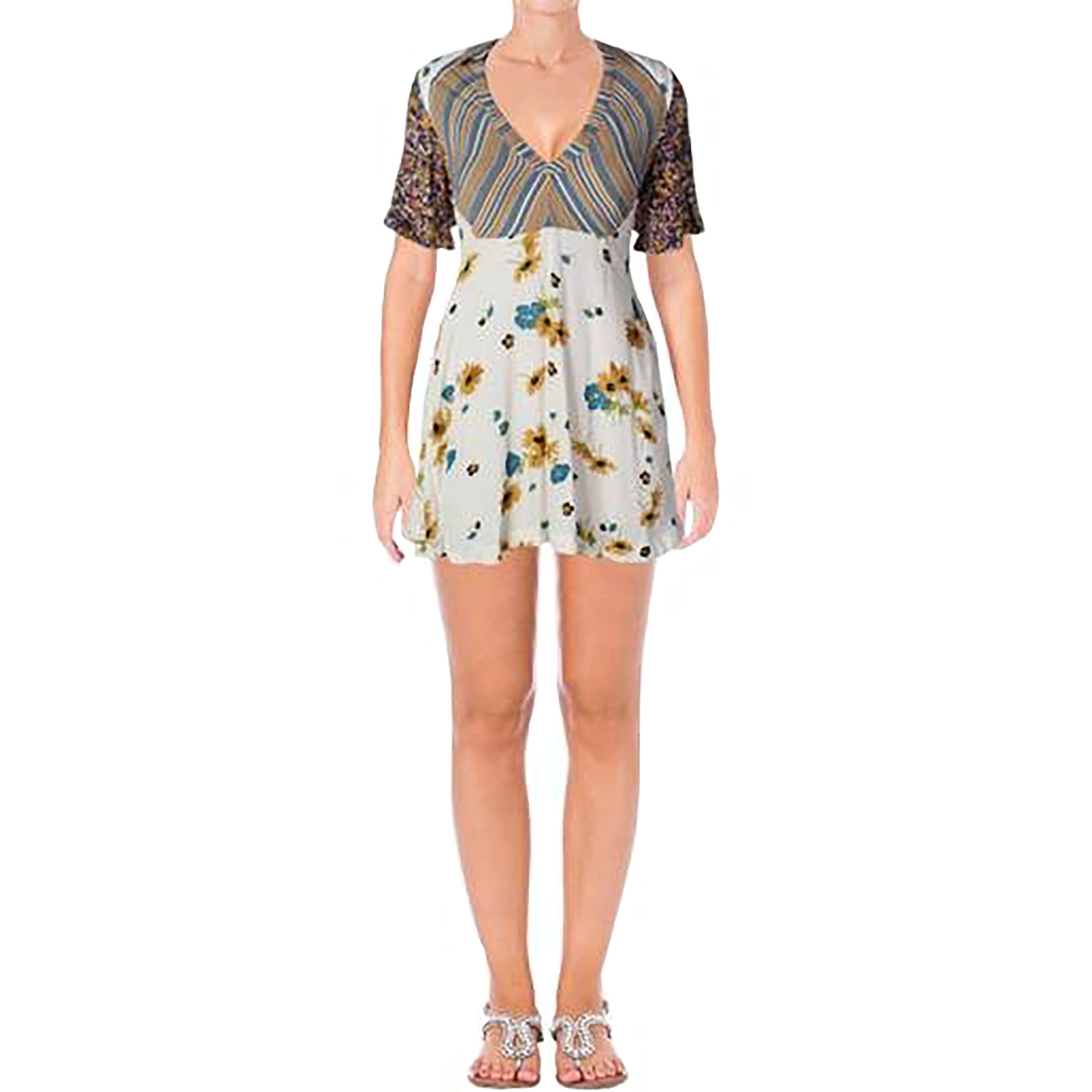 Free People Women's Mix It Up Floral Short Sleeve Printed Mini Dress