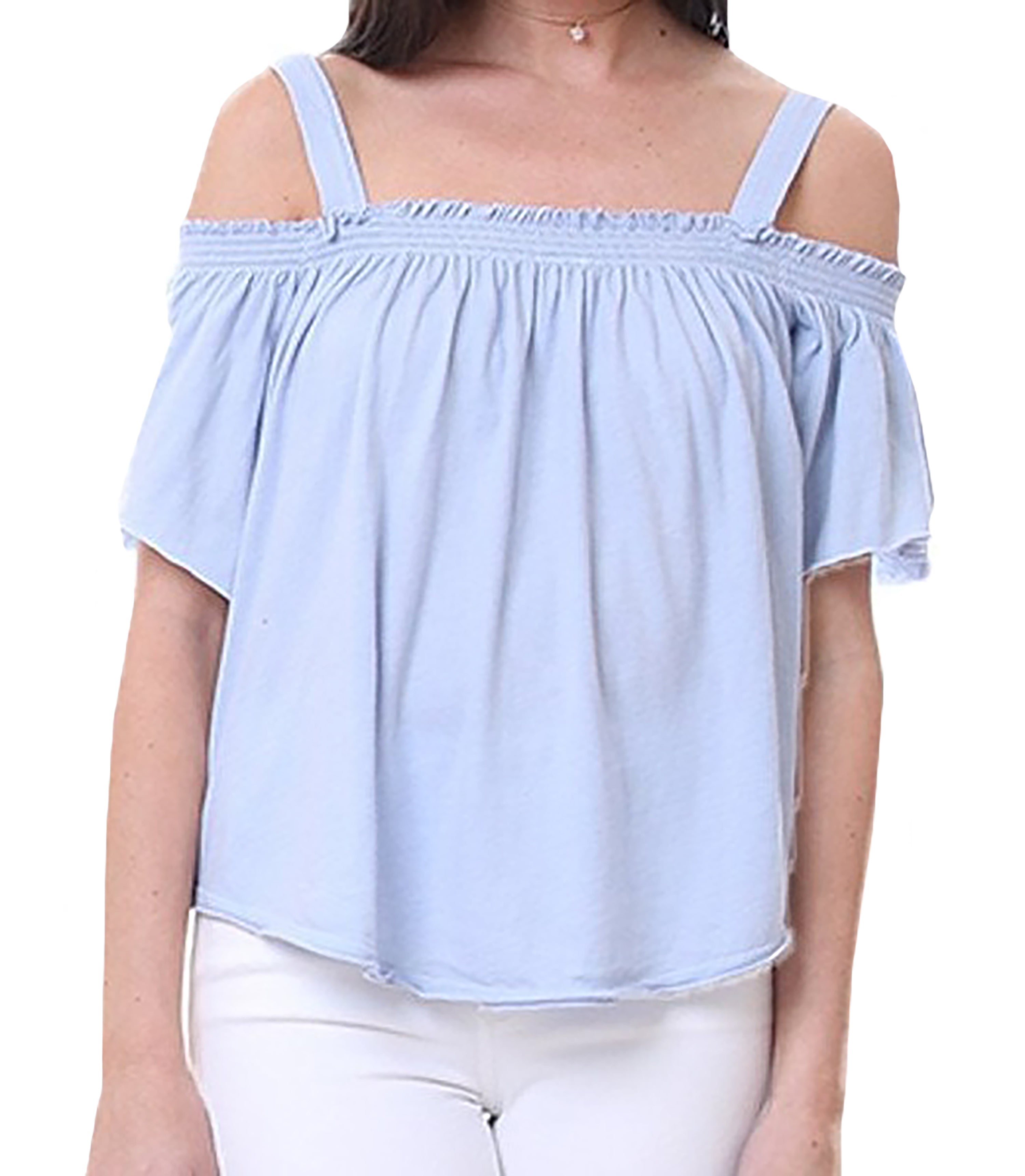 We The Free Womens Ruffled Off-The-Shoulder Casual Top Blue M