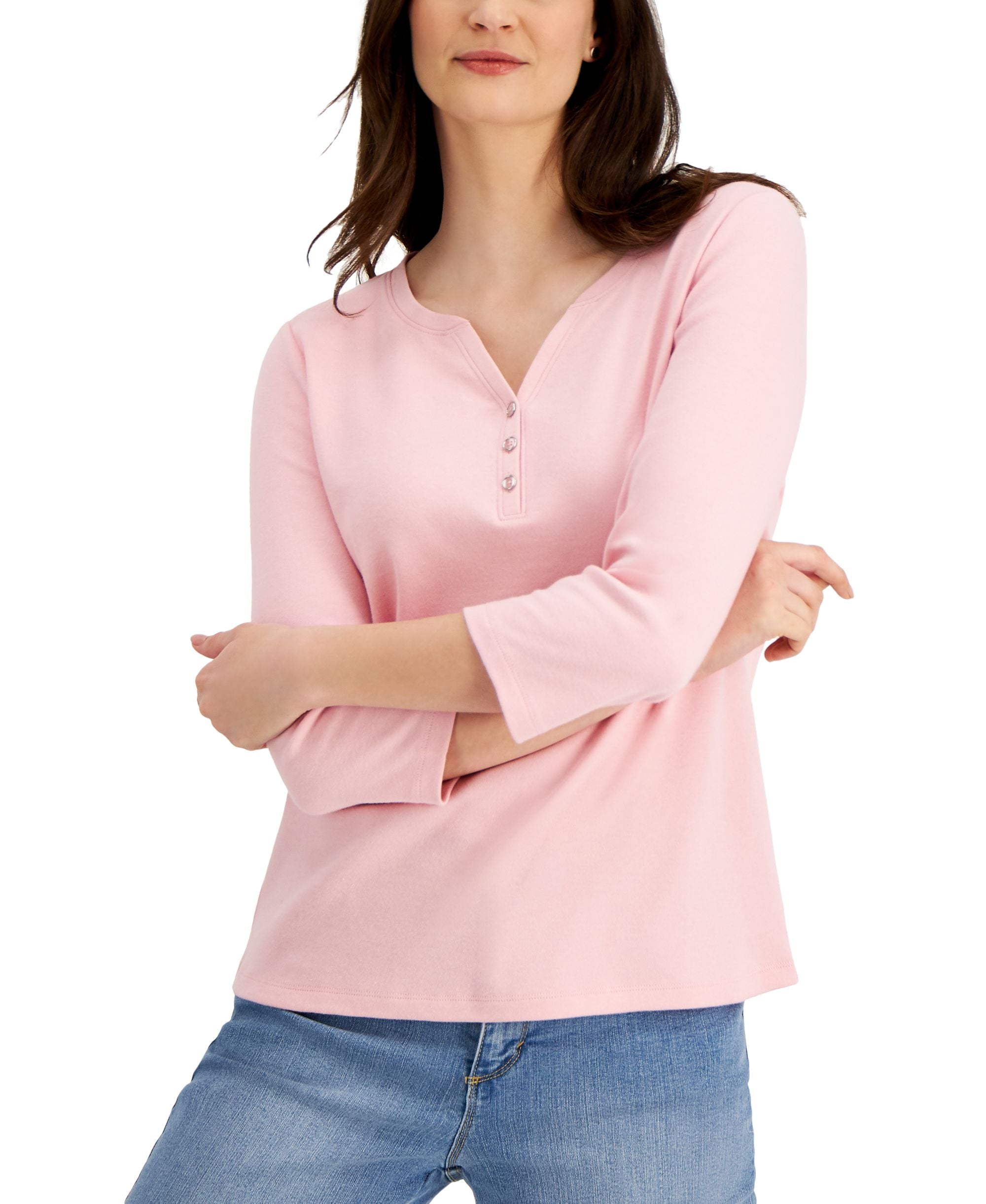 Cotton Henley V-Neck Top